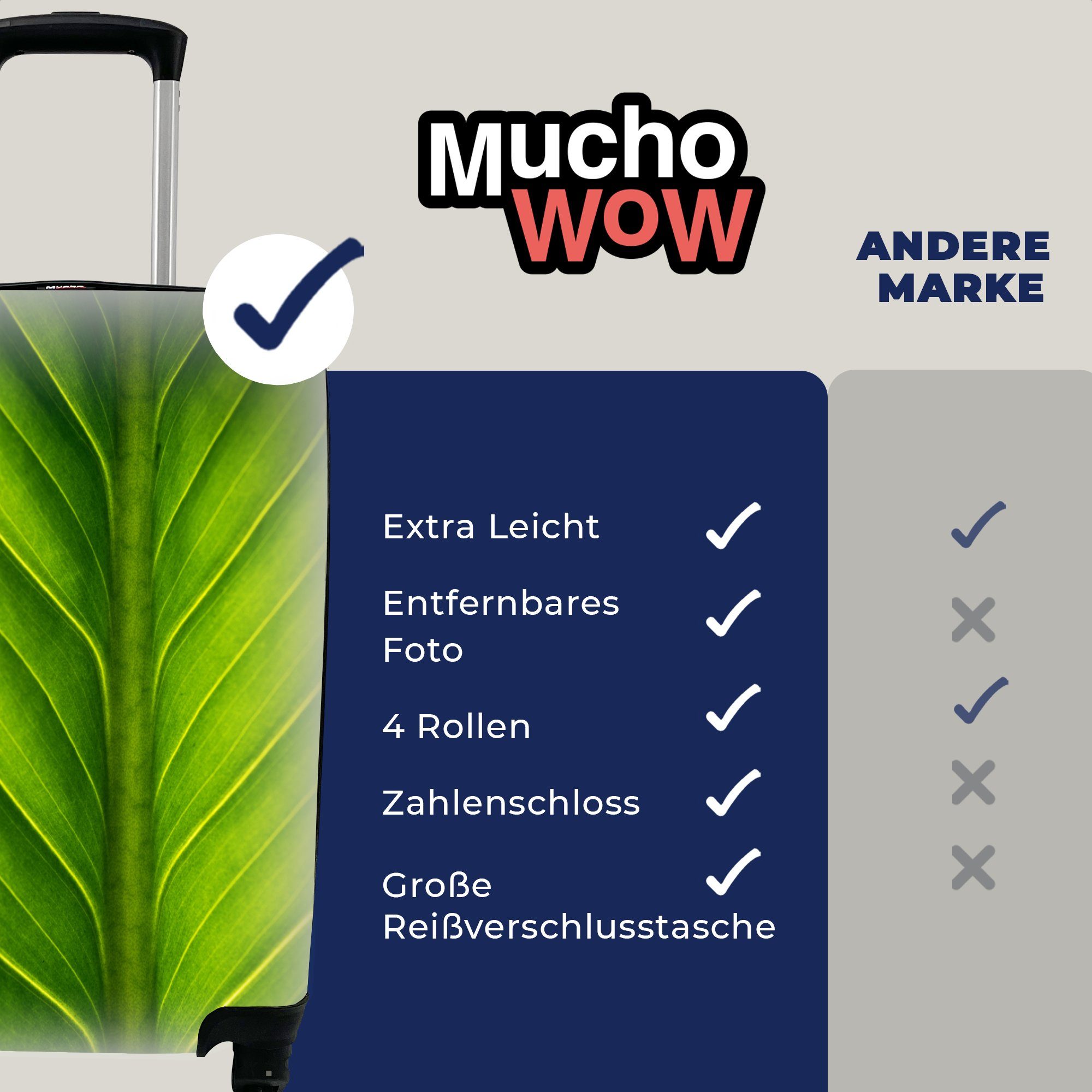 Mit für rollen, mit gefüllter Handgepäckkoffer Reisekoffer 4 Trolley, Blättern Zweig, Ferien, Rollen, MuchoWow Handgepäck Reisetasche