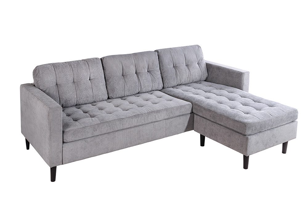 riess-ambiente Ecksofa STOCKHOLM 220cm grau · Couch mit Cordbezug und Federkern-Polsterung, Einzelartikel 1 Teile, 3-Sitzer in L-Form · inkl. Kissen · Ottomane rechts & links · Retro