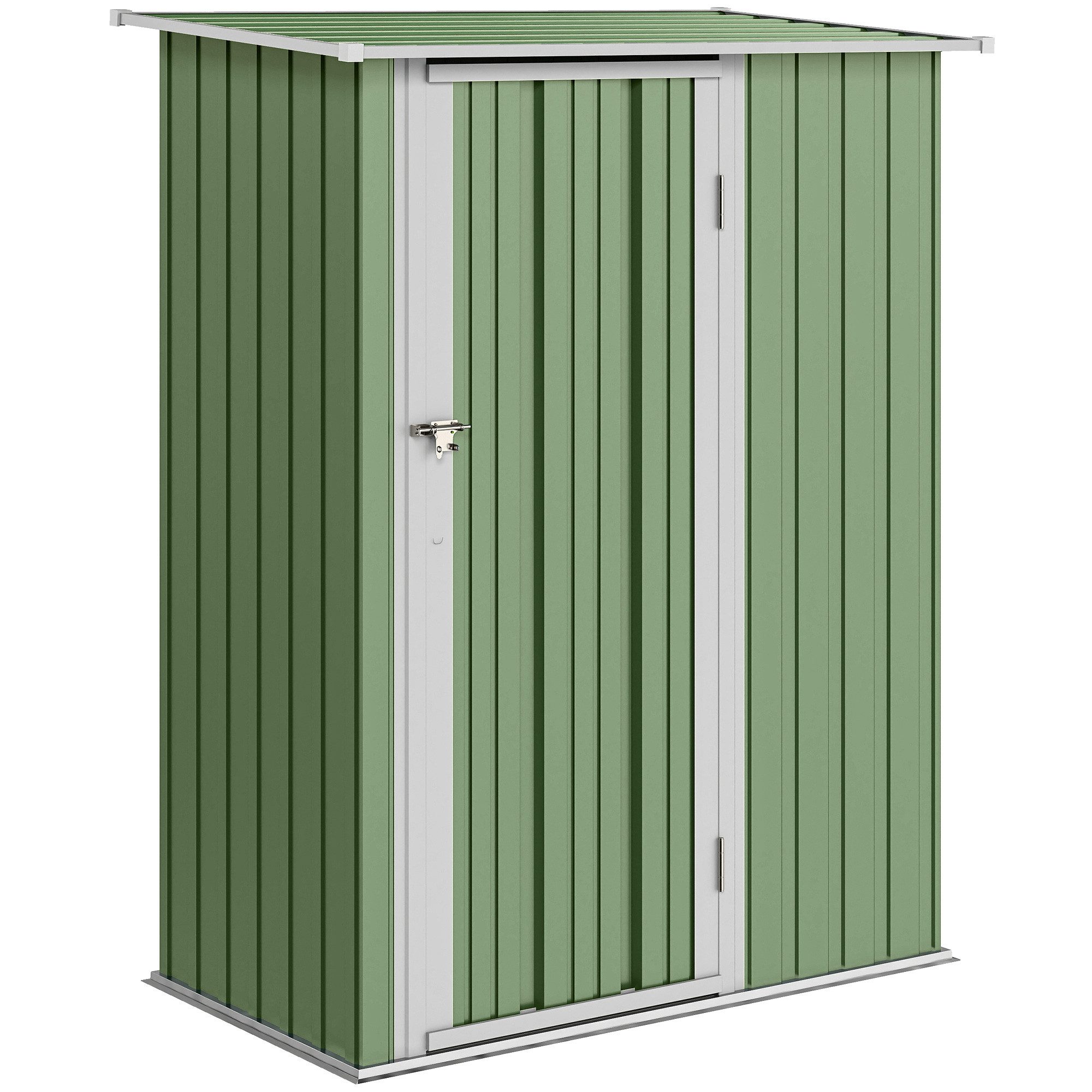 MC Star Gerätehaus Metall Gerätehaus 1,07 m² 142 x 86 x 189 cm Geräteschuppen, (mit Pultdach Abschließbarer Tür, wetterfest Gartenhaus Outdoor Garten Schuppen für Hinterhof Außenbereich Grün)