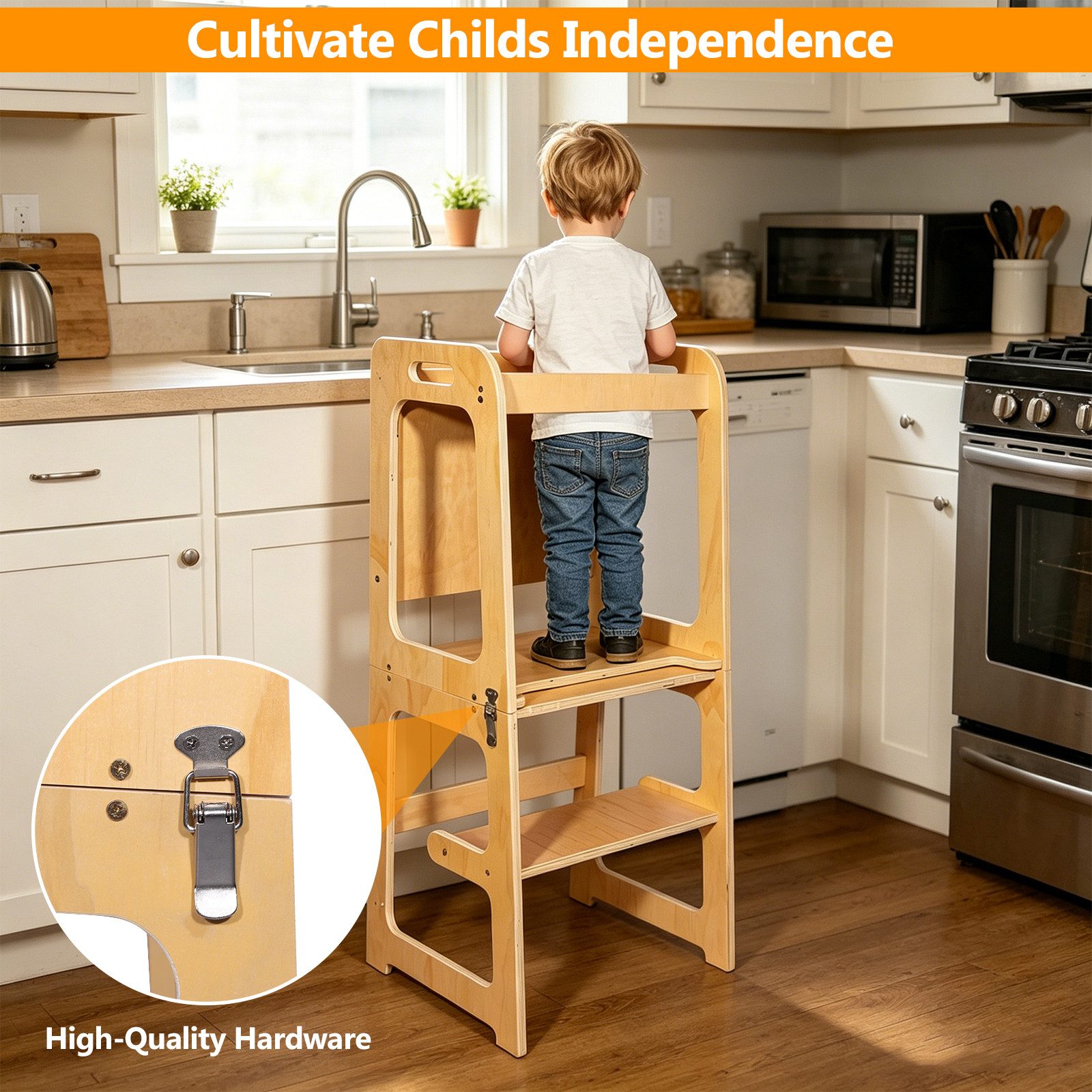 BlingBin Stehhilfe 3-in-1 Lernturm klappbar, verwandelbar in Schreibtisch und Stuhl (1er Set, 1 St), Beobachtungsturm mit Kreidetafel Für Kinder, für Küche Tisch Bad