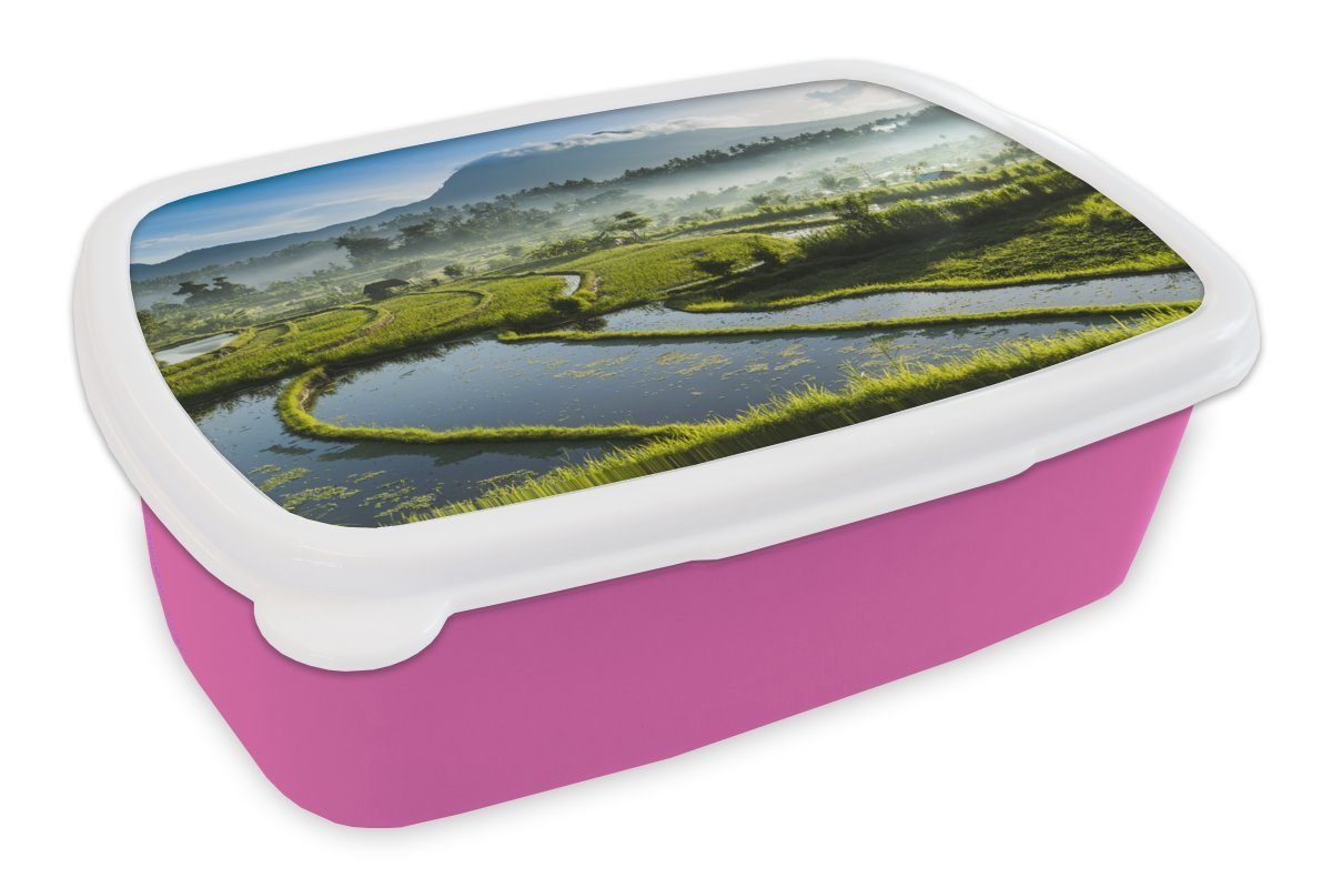 Kunststoff, MuchoWow Snackbox, Kinder, Bali, rosa (2-tlg), Reisfelder Brotdose Kunststoff Lunchbox für Erwachsene, Brotbox auf Mädchen,