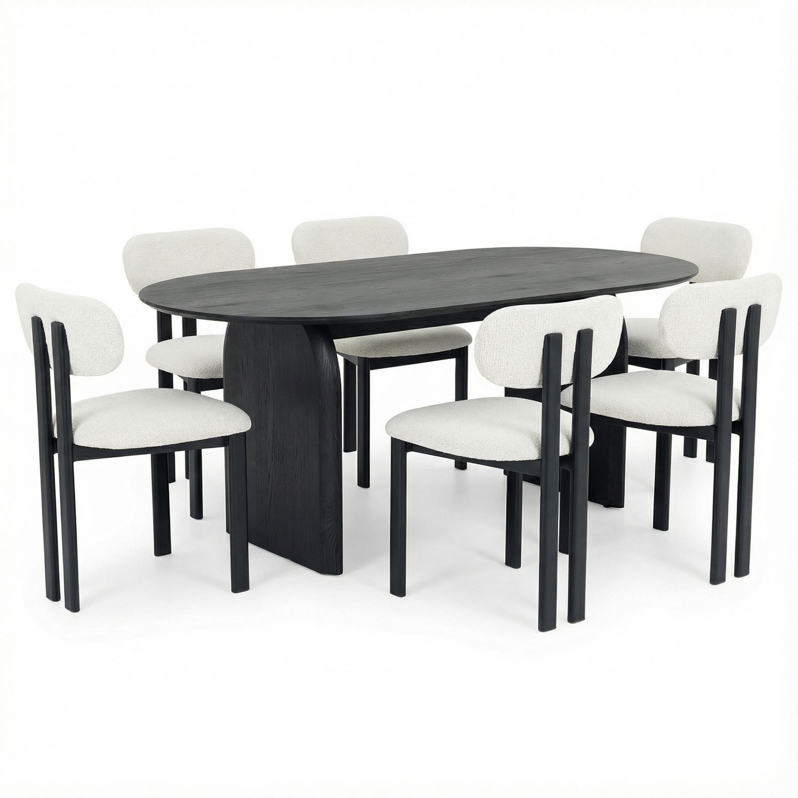 IDIMEX Essgruppe MALA FRANCA, Esstisch oval 180x90 cm mit 6 Stühlen robust pflegeleicht Schwarz/Weiß