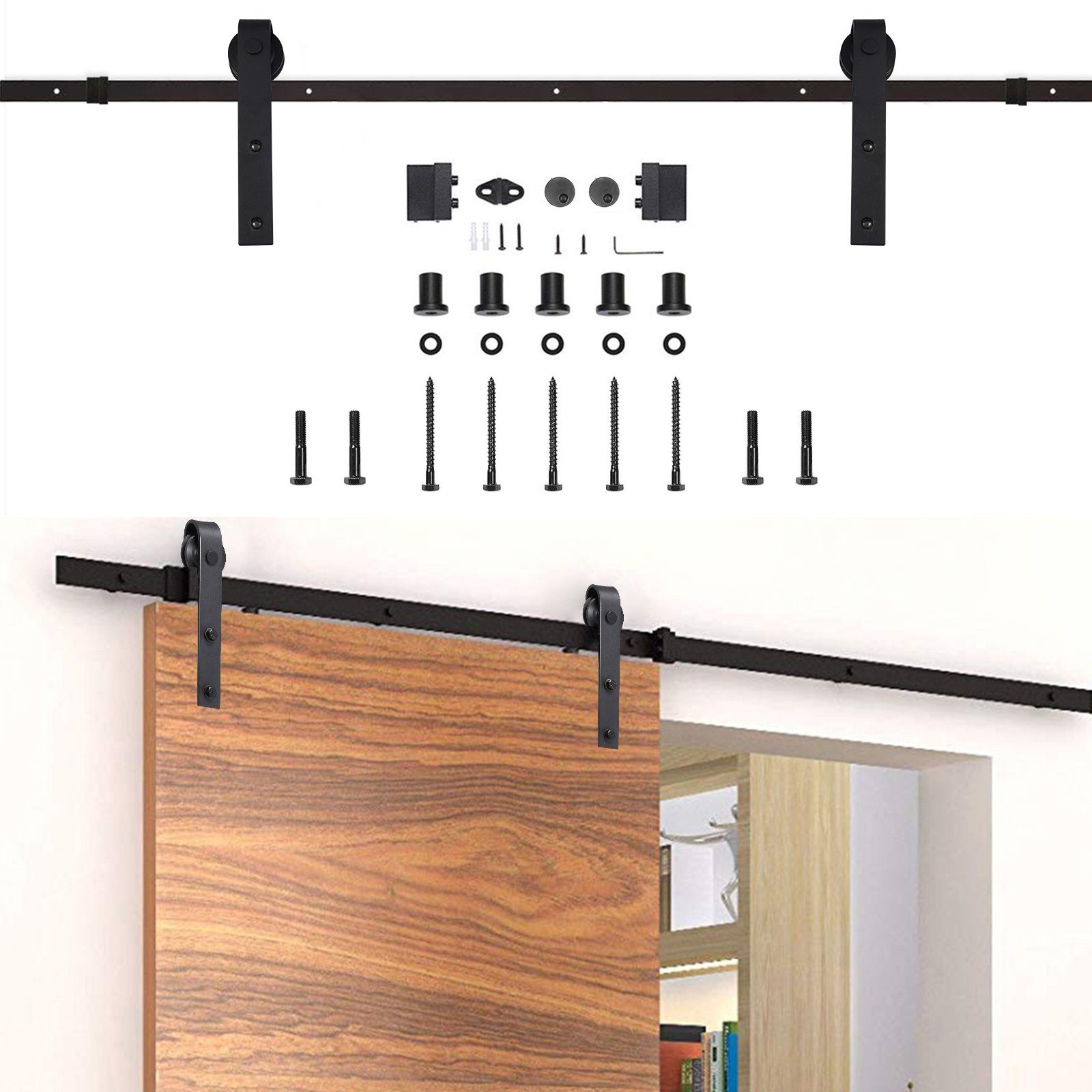 Clanmacy Schiebetür Schiebetür 183 cm Schiebetürsystem Laufschiene Schiebetürbeschlag Set, 183 cm