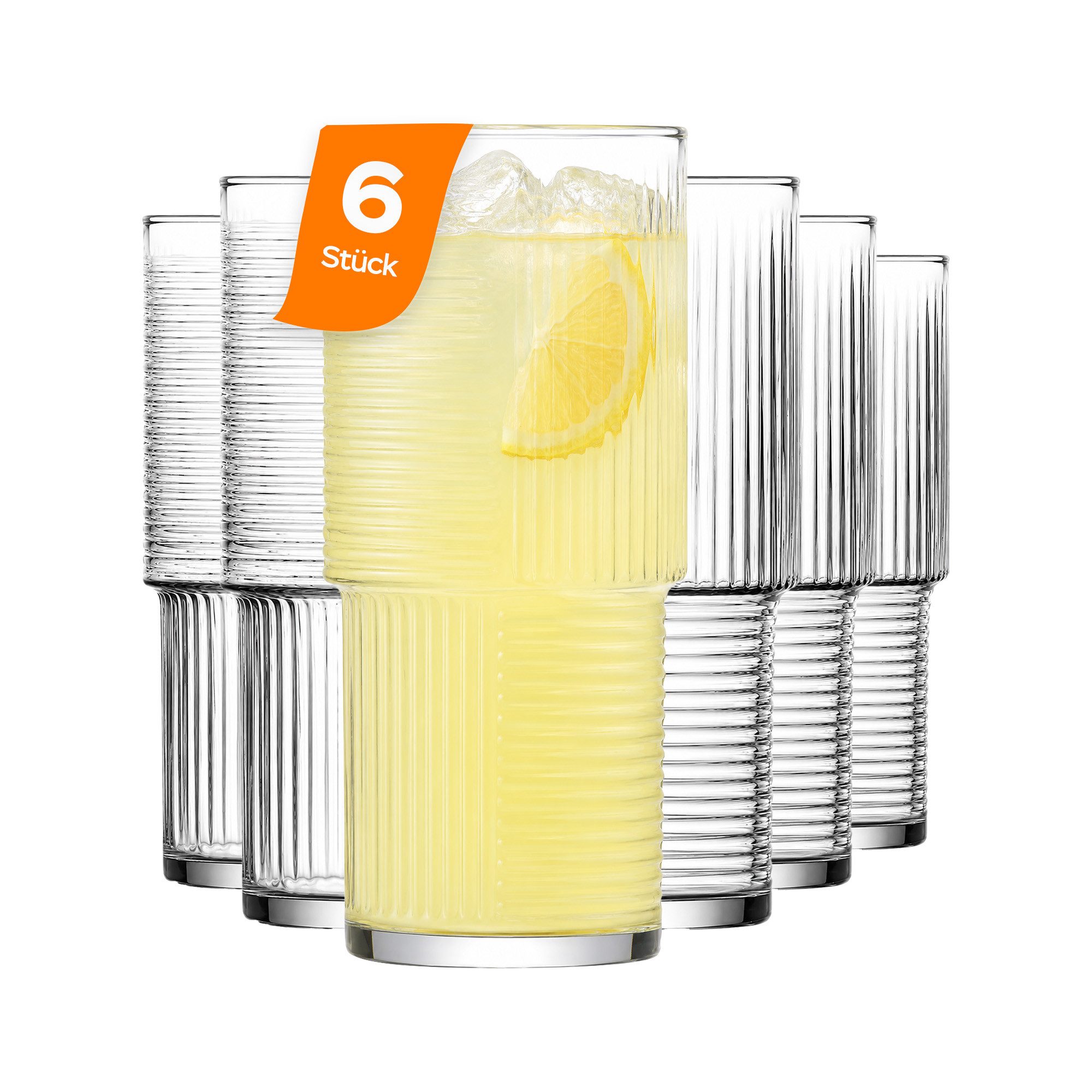 LAV Gläser-Set Helen Longdrinkglas, 6-tlg., Glas, 6er Set, 400ml, ideal für Longdrinks, Wasser, Säfte, Cocktails