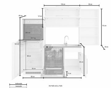 KOCHSTATION Winkelküche KS-Samos, mit E-Geräten, Stellbreite 230 x 170 cm