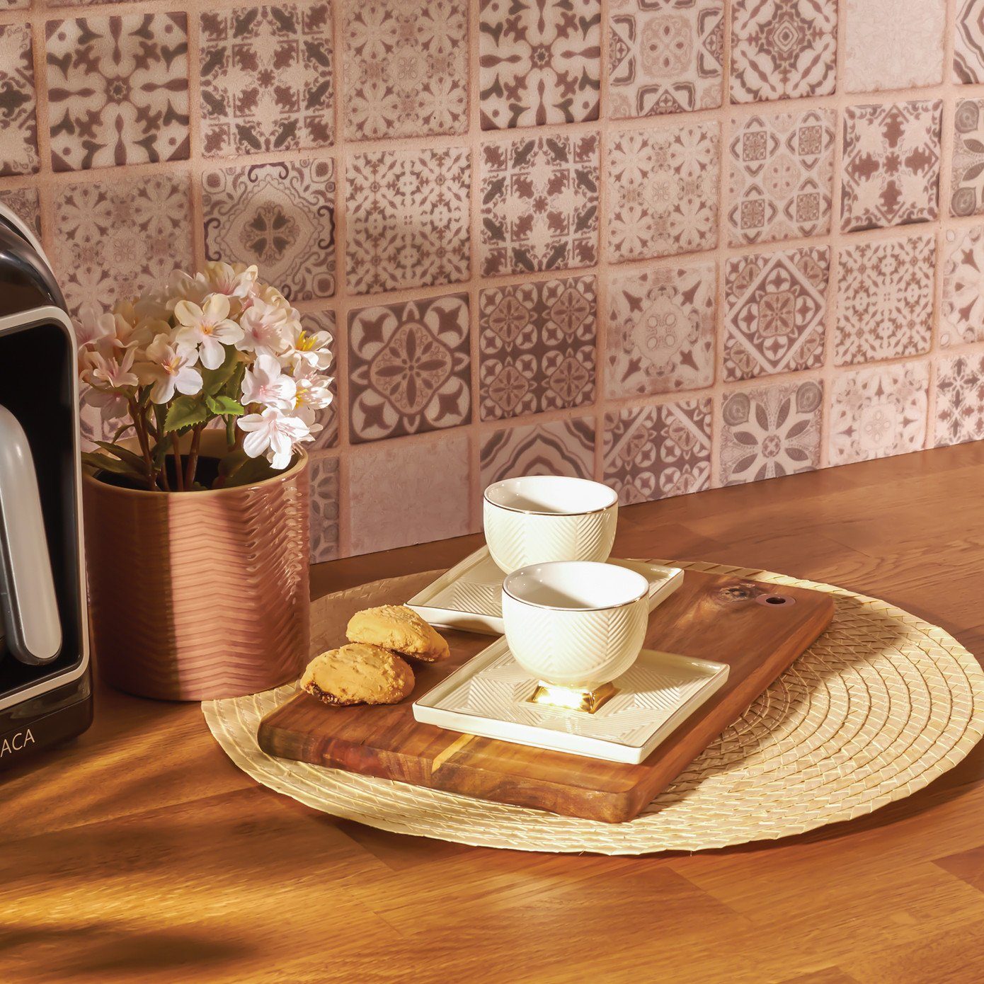 Karaca Kaffeeservice Karaca Art Deco 90 ml Kaffeetasse mit Untertasse Set 2 Personen, Creme