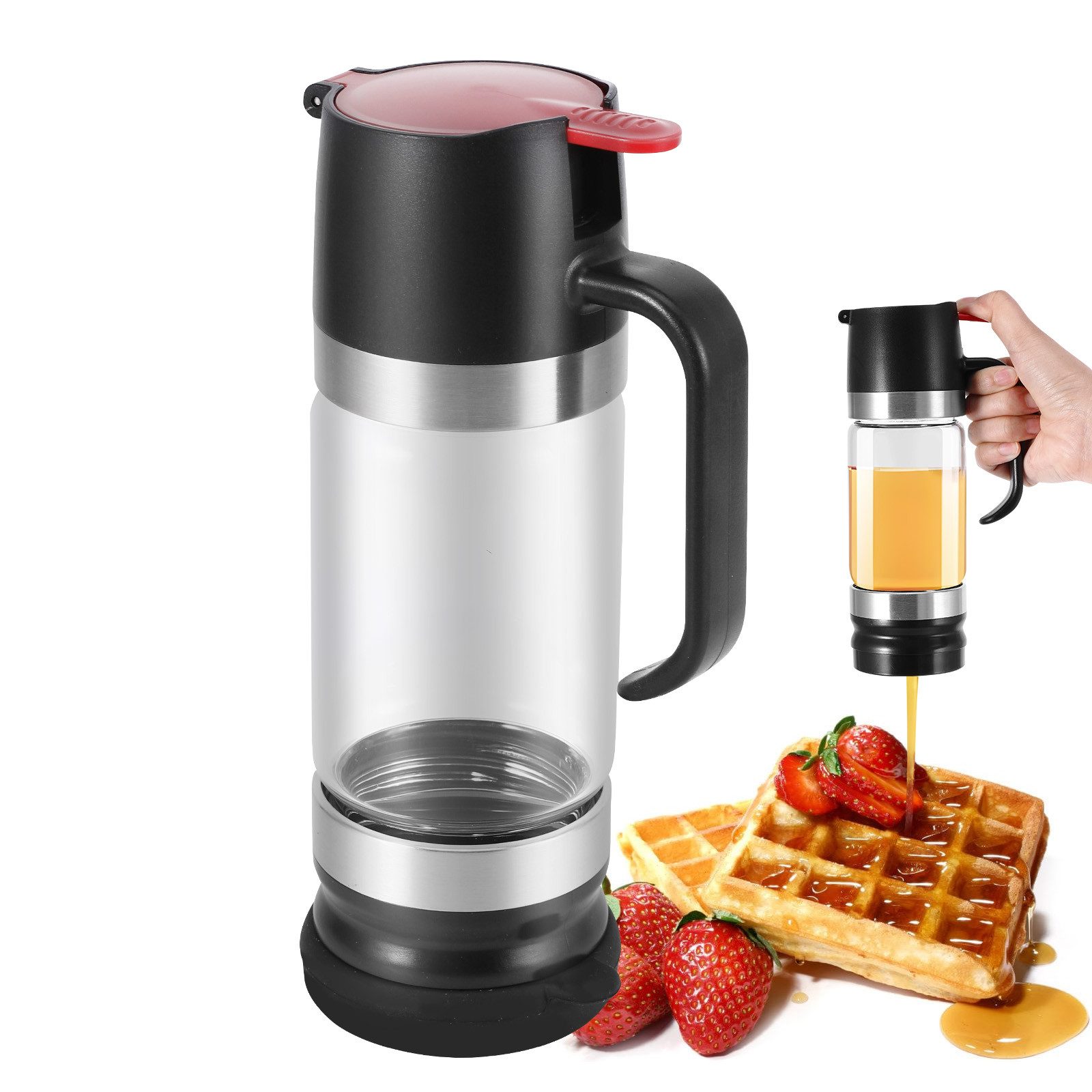 Honigglas Honigspender aus Glas, 300 ML Sirupspenderglas mit Henkel Tropffrei
