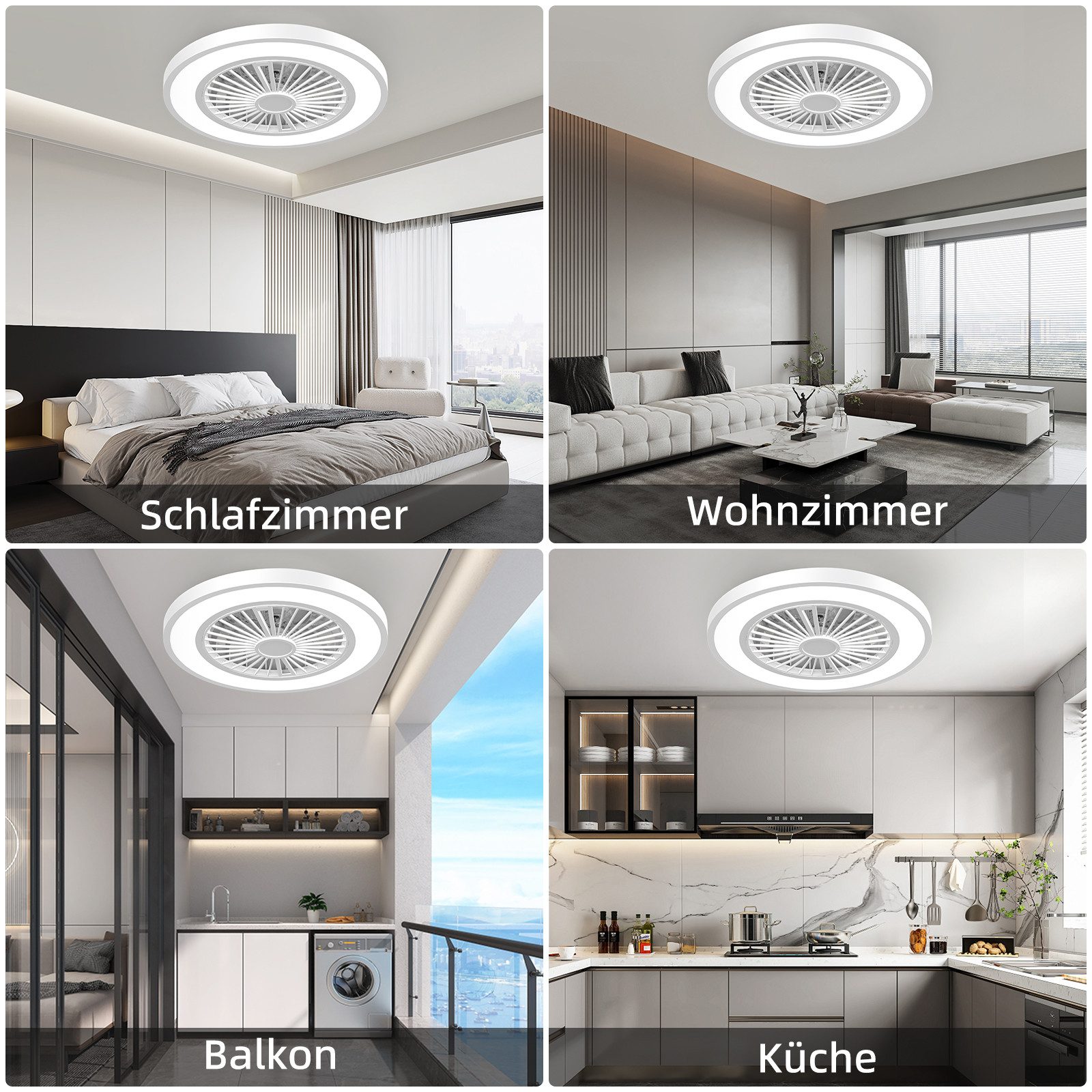 ATEROLL Deckenventilator mit LED Beleuchtung 6 Geschwindigkeiten-3CCT Dimmbar, Fernbedienung, 54 cm Durchmesser, Timer,Speicherfunktion,Lampe Ventilator Für Wohnzimmer Schlafzimmer