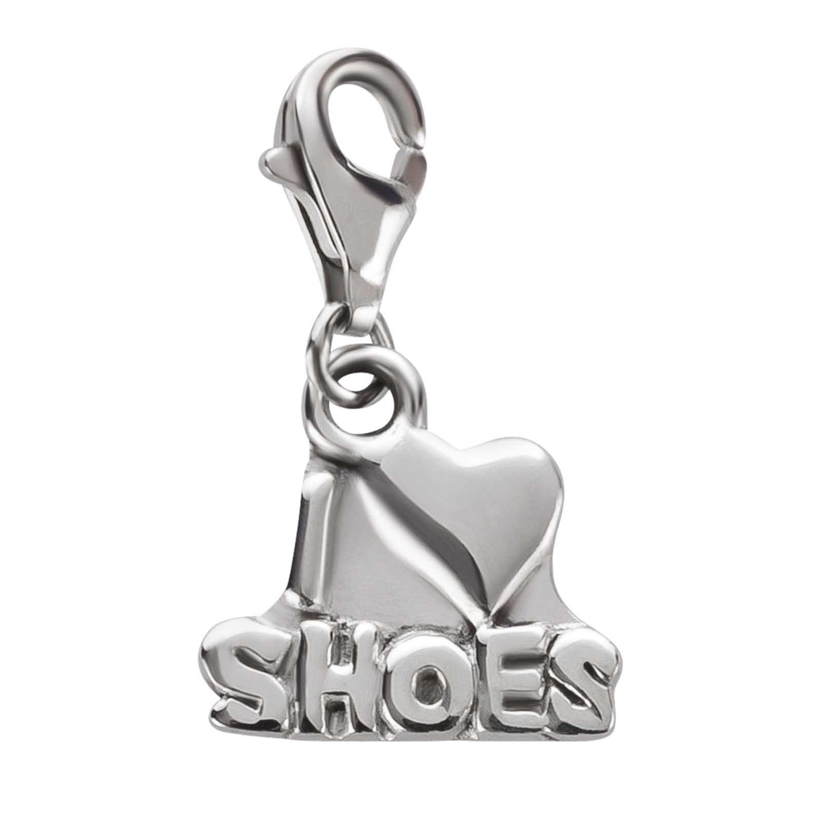 schmuck23 Charm-Einhänger Charm Anhänger I love shoes 925 Silber Kettenanhänger (1-tlg), Für Armband, Halskette oder Schlüsselanhänger