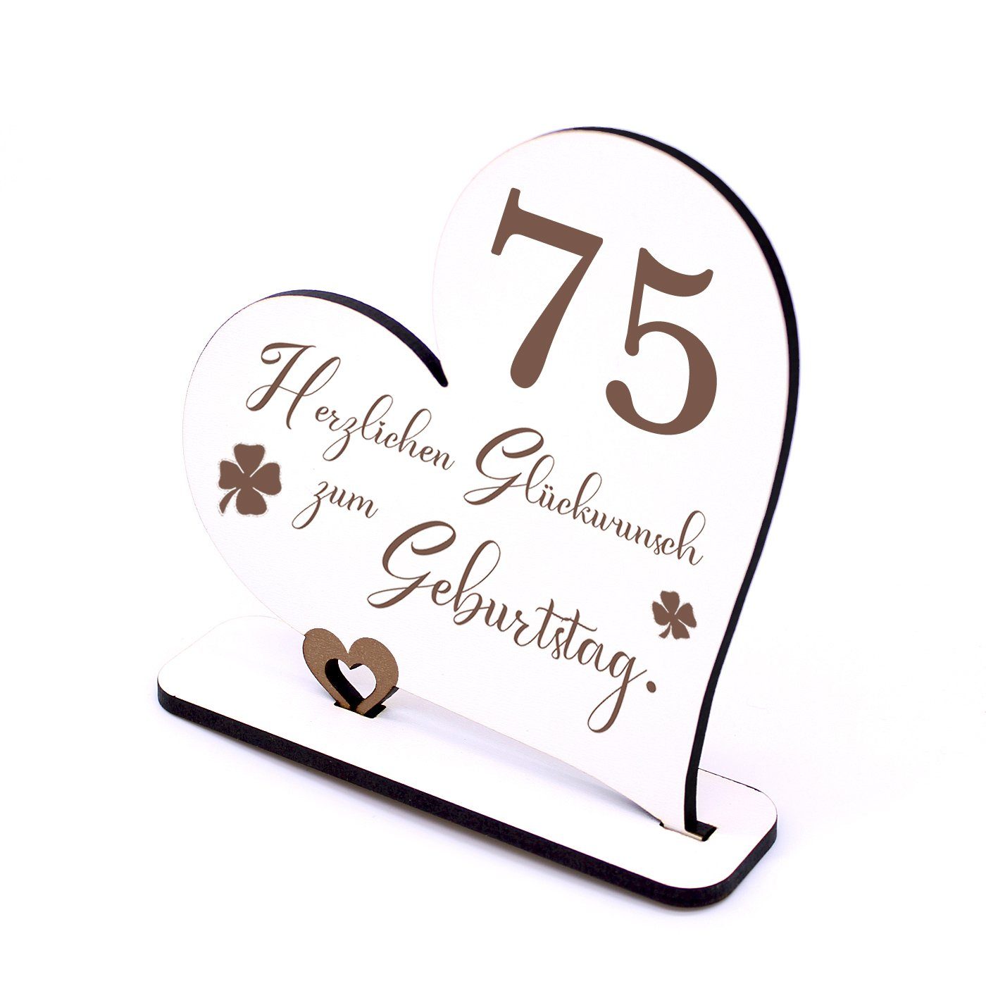 Dekolando Deko-Schriftzug 75 Jahre Deko Herz Aufsteller 15cm x 15cm - Geburtstag 75. Tischdeko (weiß, 2tlg)