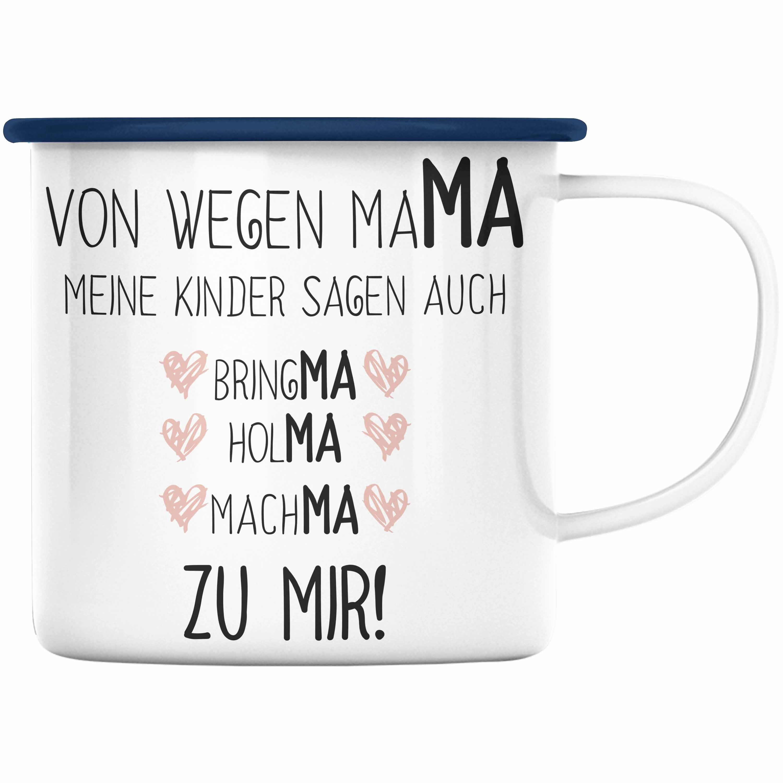 Trendation Thermotasse Trendation - Mama Emaille Tasse mit Spruch Geschenk Muttertag von Tochter Sohn Mutter KaffeeEmaille Tasse Blau