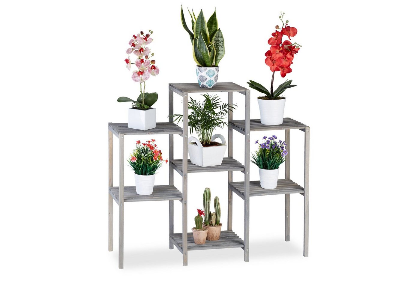 relaxdays Pflanzentreppe Graues Blumenregal aus Holz (1 St), L