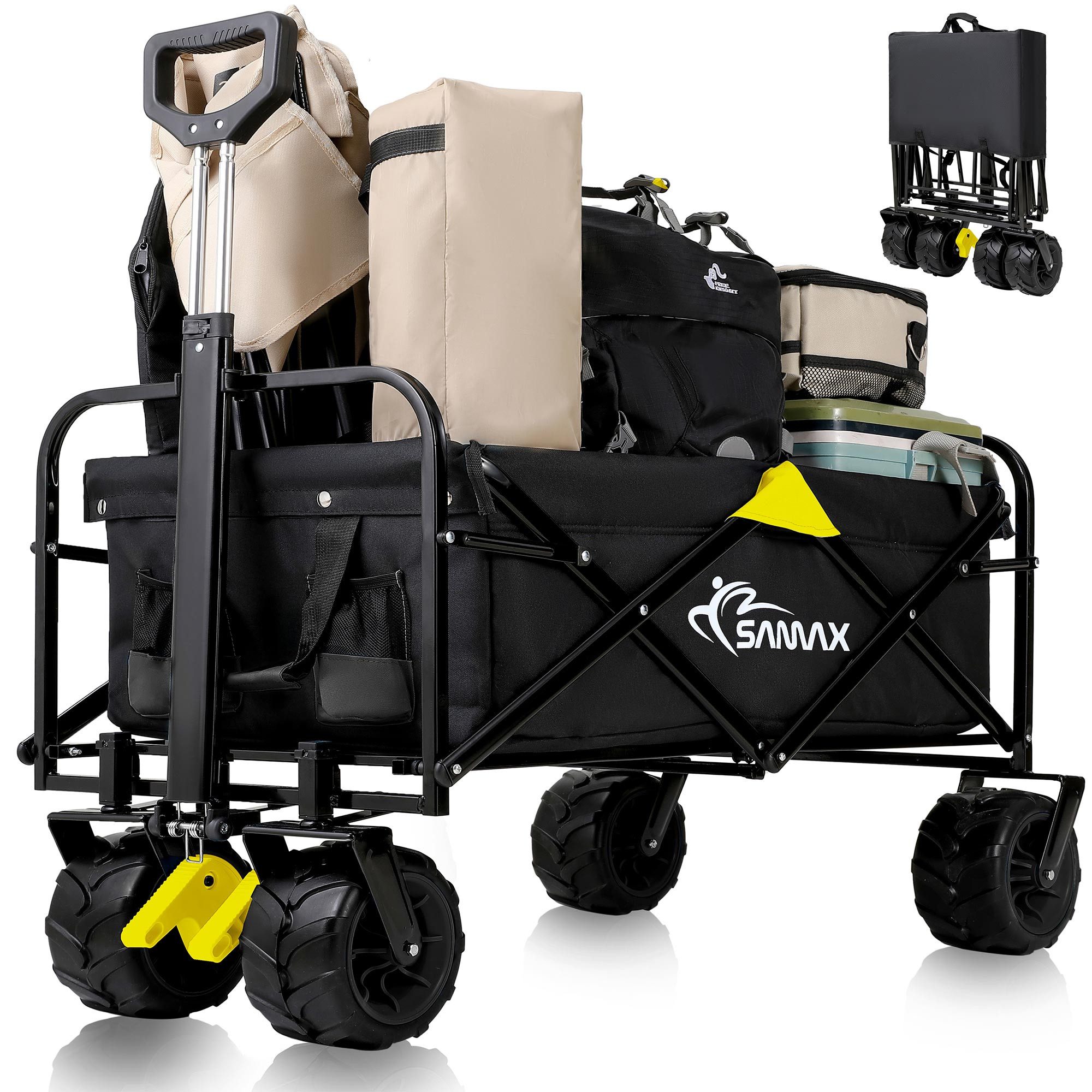 Bollerwagen Faltbarer Offroad Camping Edition - Schwarz / Gelb