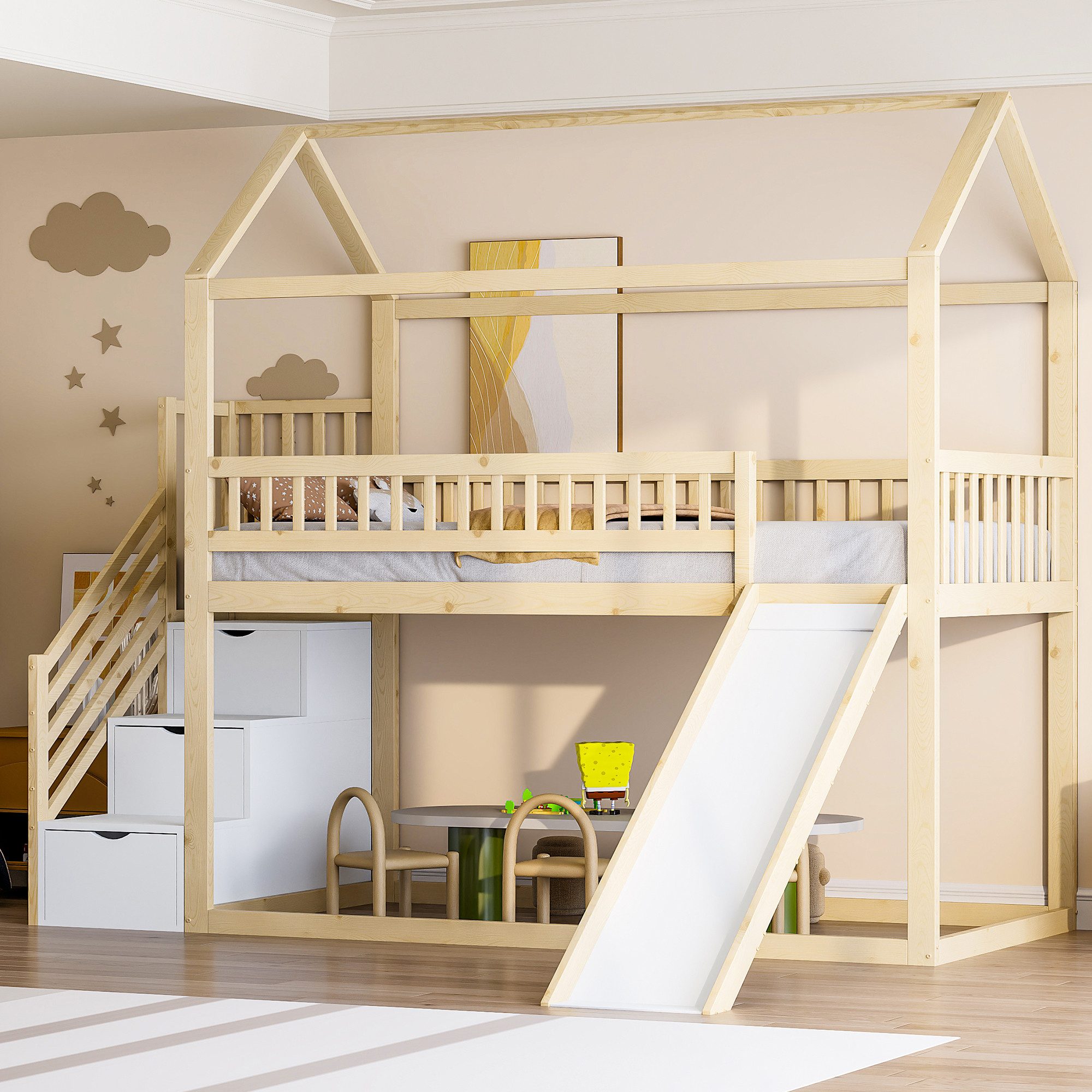 Merax Hochbett (1-St., Stockbett Jugendbett Massivholzbett günstig online kaufen