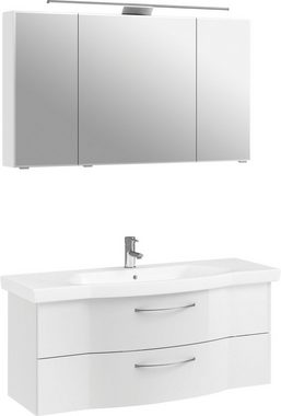 Saphir Badmöbel-Set 6005 Sprint Keramik-Waschtisch mit LED-Spiegelschrank, 122 cm breit, (2-St), Waschplatz inkl. Türdämpfer, 3 Türen, 2 Schubladen, Waschtisch Set