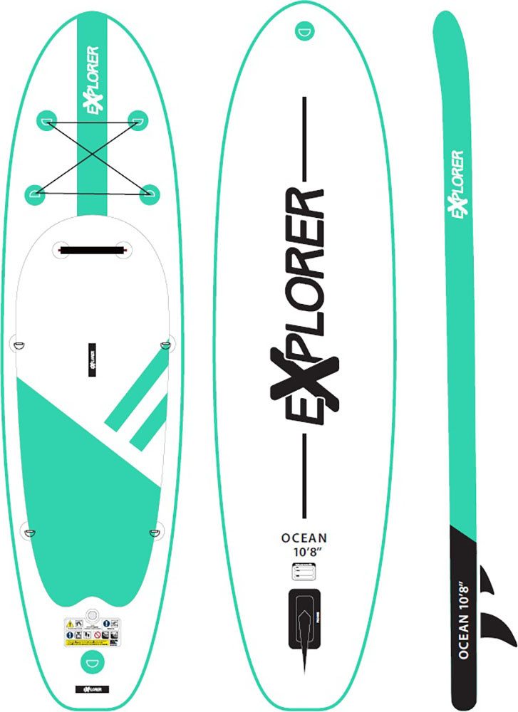 EXPLORER SUP-Board Ocean 10‘8“ Aufblasbares Stand Up Paddle Set (325x84x15cm), (Set, 8 tlg., incl. Zubehör, Kajaksitz, Fußschlaufe)