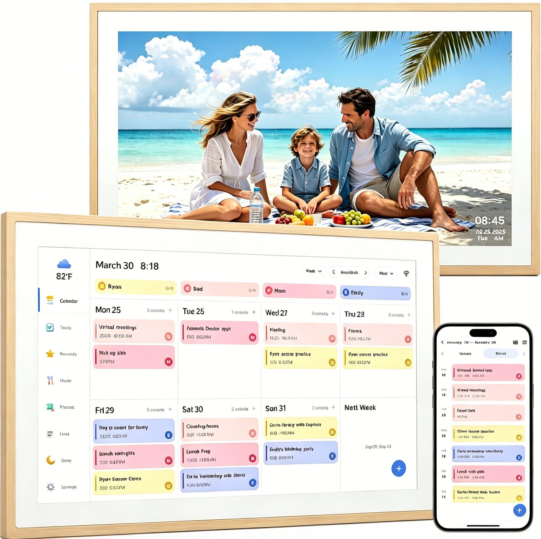 blackview 10,1 Zoll Digitaler Kalender und Bilderrahmen 32GB IPS FHD-Touchscreen Tablet (10.1", 32 GB, WiFi-Fotoübertragung,Google/iCloud Sync, Wand-&Tischmontage,Holzdesign)
