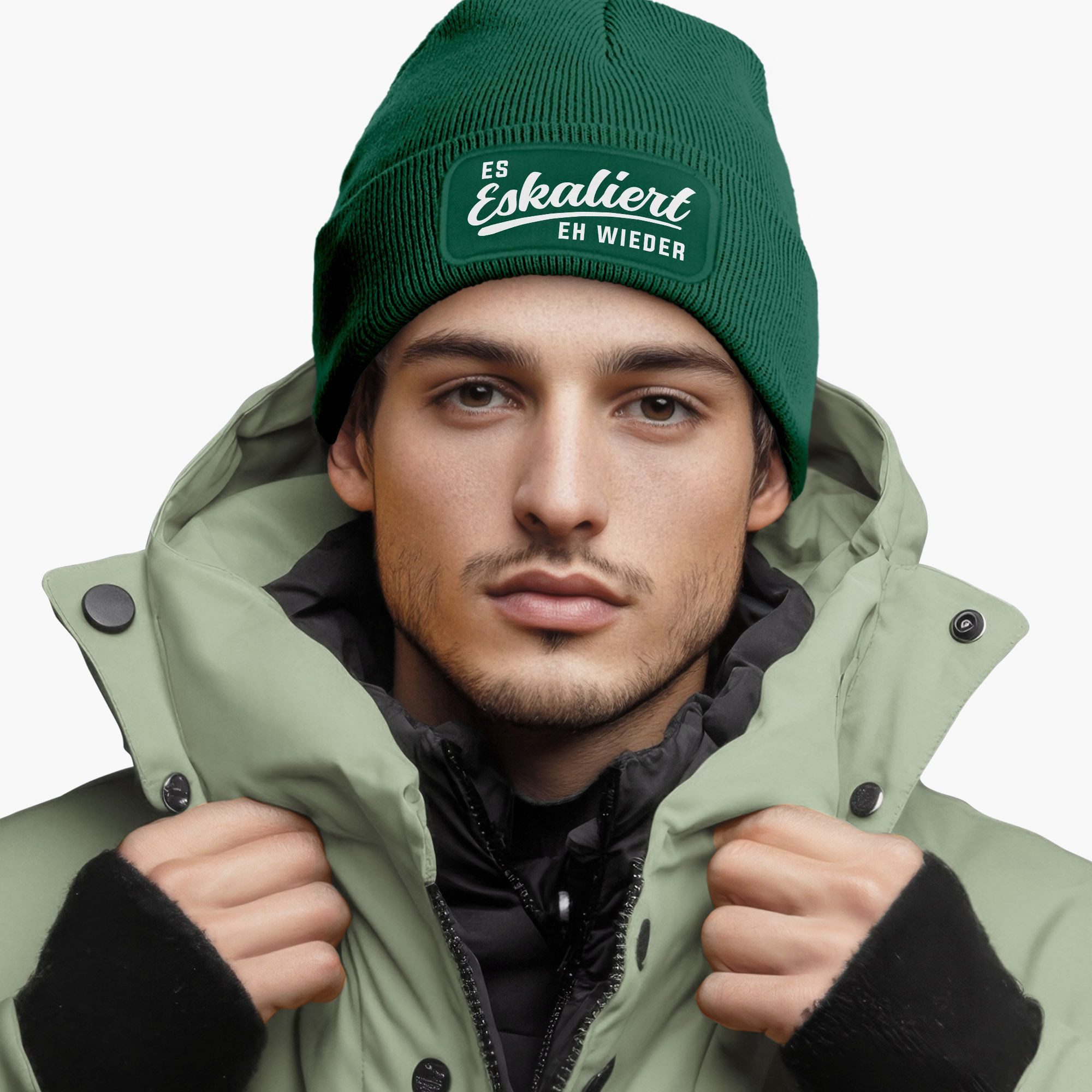 MoonWorks Strickmütze Herren Beanie mit Patch Strickmütze mit Spruch Es esk günstig online kaufen