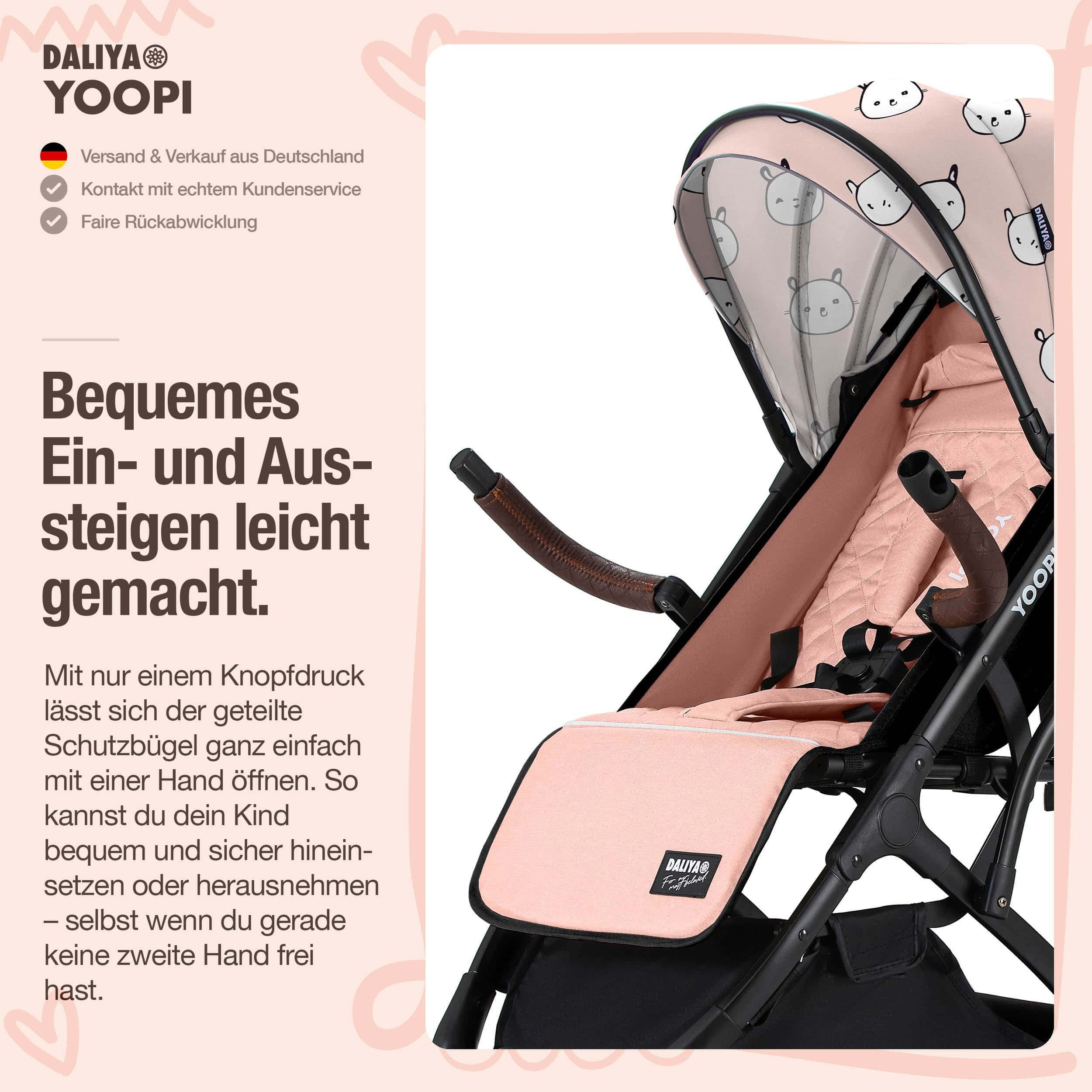 Daliya® Kinder-Buggy YOOPI Reisebuggy, kompakt faltbar, mit Teleskopgriff, Flugzeug Buggy, Stadt-Buggy, Reisebuggy, faltbar, Alurahmen, sicher, gefederte Räder