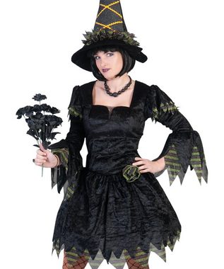 Karneval-Klamotten Hexen-Kostüm Schwarz grüne Hexe Hexenkleid Damen MIT Hexenhut, Frauenkostüm Halloween schwarz grün