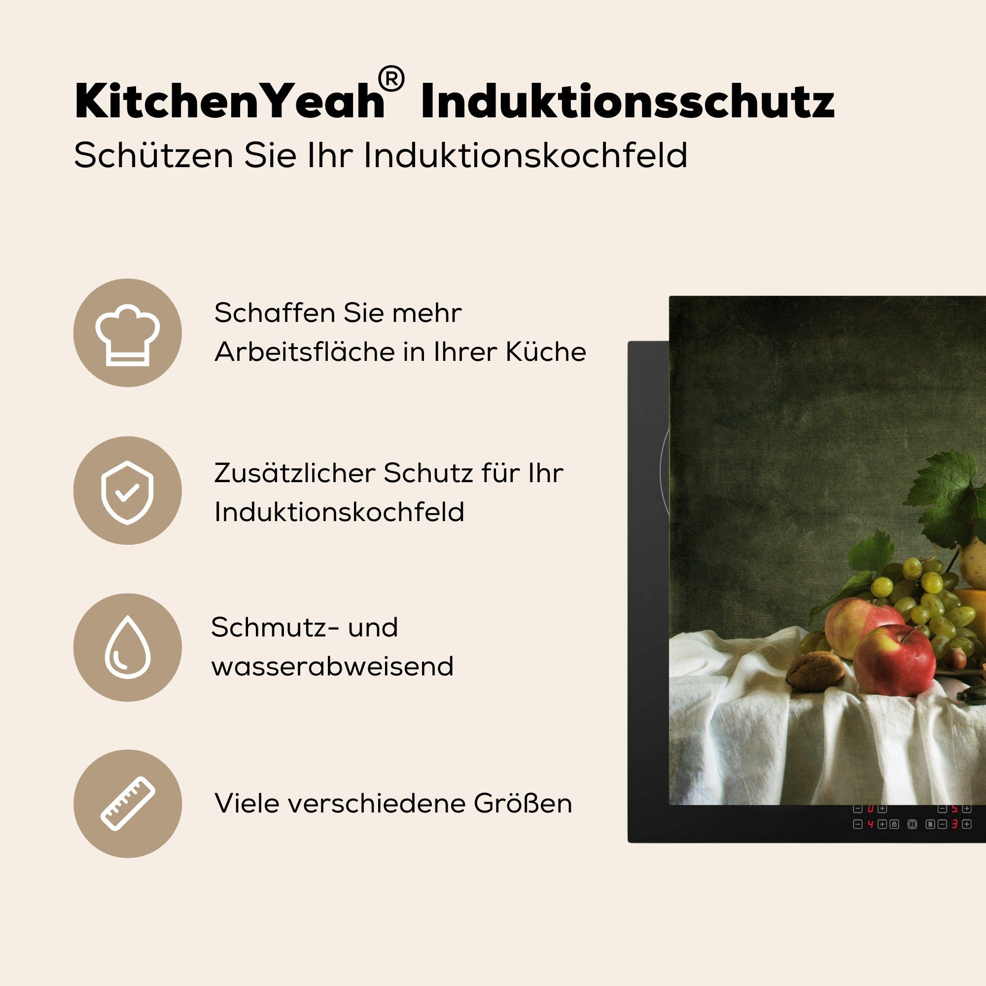 Induktionskochfeld - Vinyl, Teekanne die Stilleben, für Rustikal küche, Obst Ceranfeldabdeckung cm, Käse Herdblende-/Abdeckplatte - Schutz 81x52 tlg), (1 - MuchoWow -