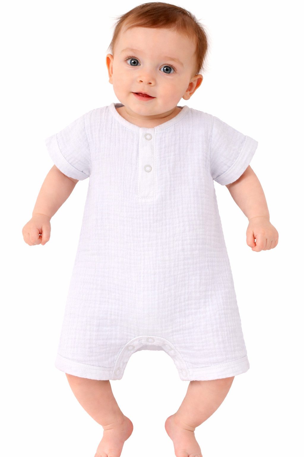 La Bortini Spieler Baby Romper Einteiler in Weiß aus Musselin sommerlich lecht (Einteiler für Neugeborene, Jungen) aus Baumwolle, 44 50 56 62 68