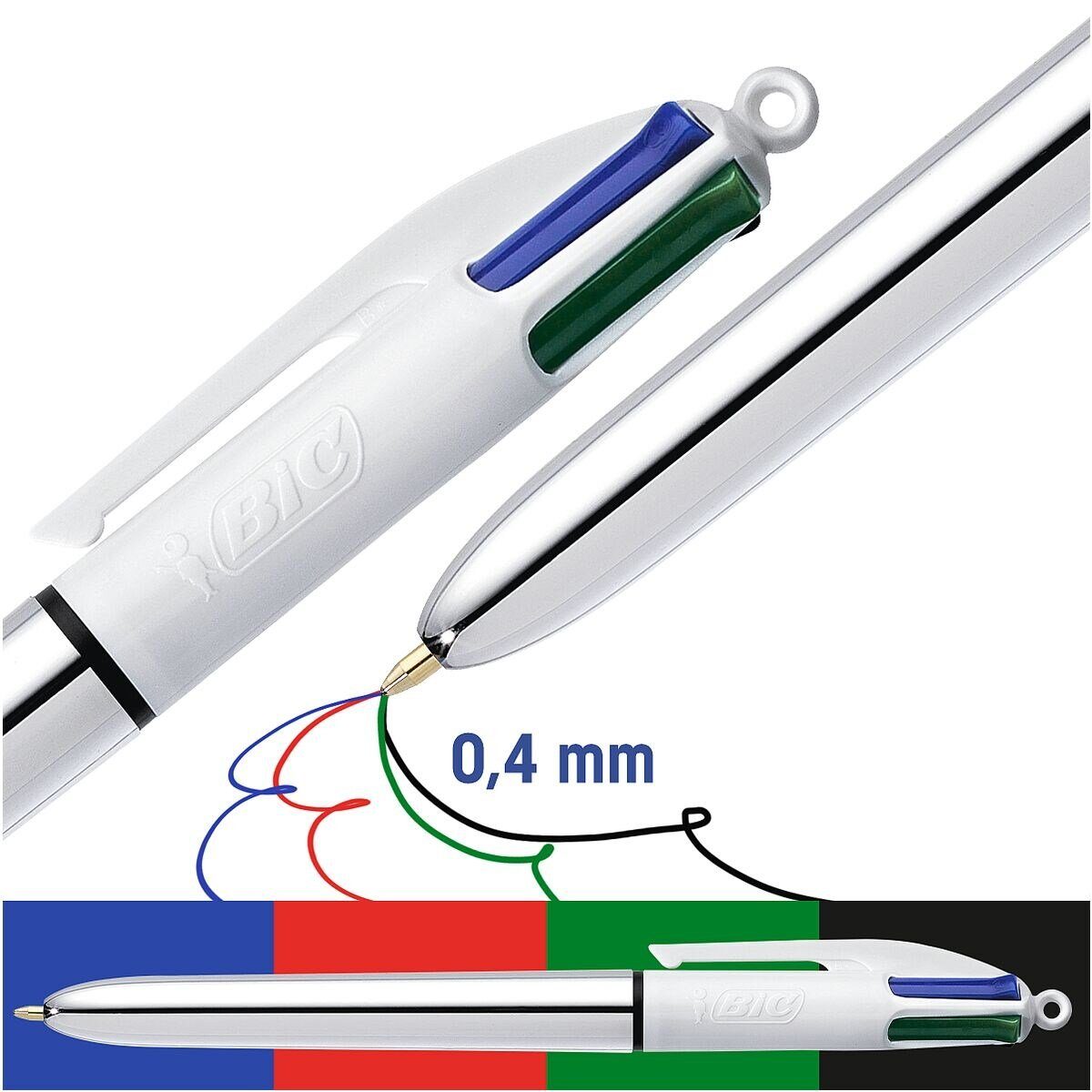 BIC Kugelschreiber 4 Colours Shine, 4 Farben in einem Stift silber