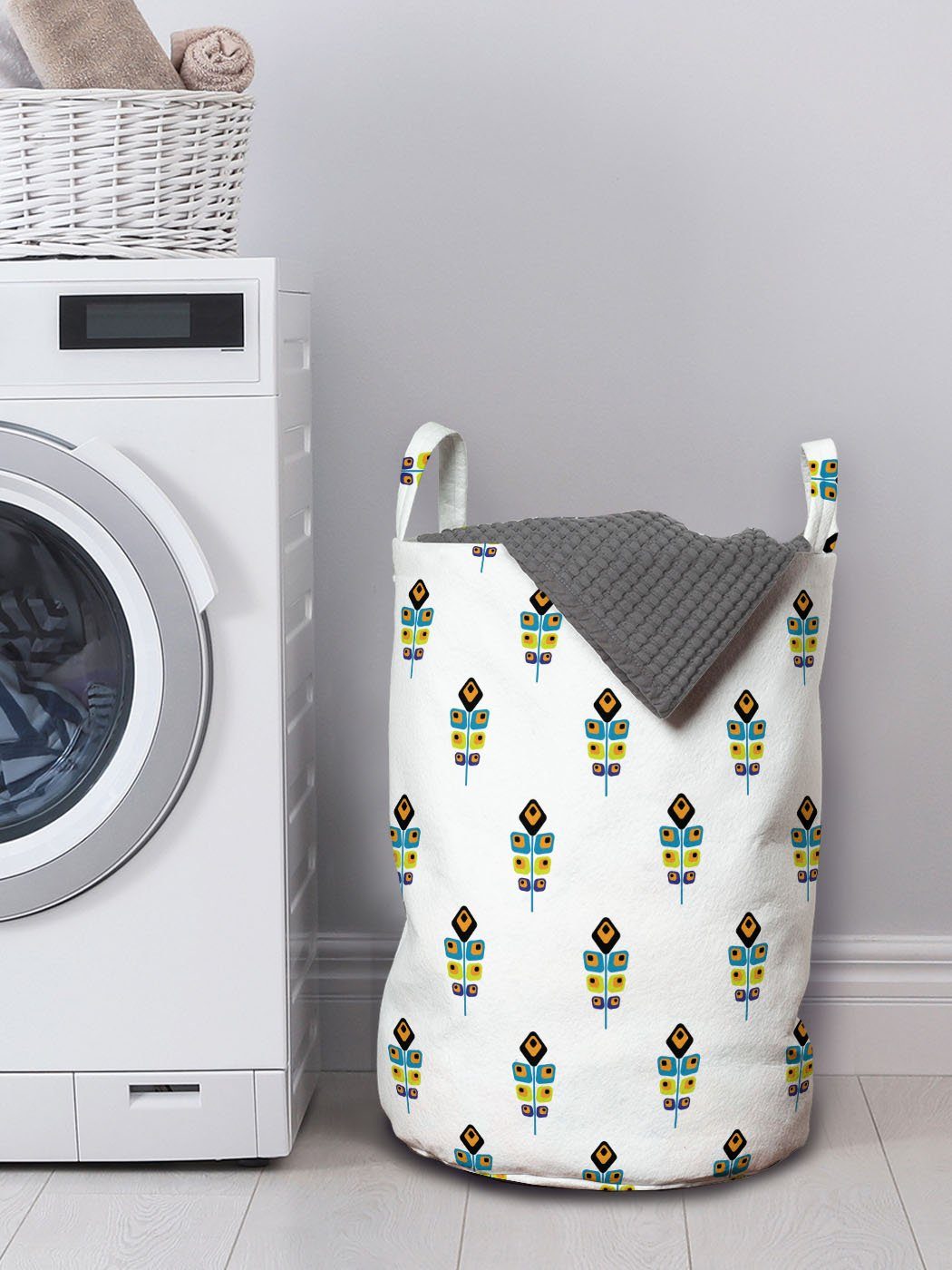 Abakuhaus Wäschesäckchen Wäschekorb mit Waschsalons, Federn Pfau Griffen für Kordelzugverschluss geometrische Abstrakte