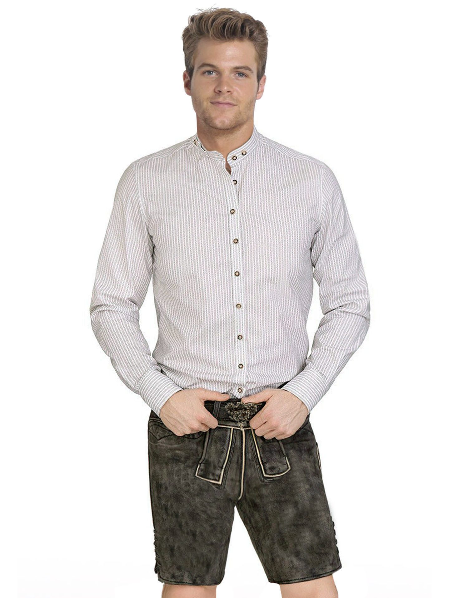 Moschen-Bayern Trachtenhemd Trachtenhemd SLIM FIT Herren Stehkragen Wiesn-Hemd Herrenhemd Weiß