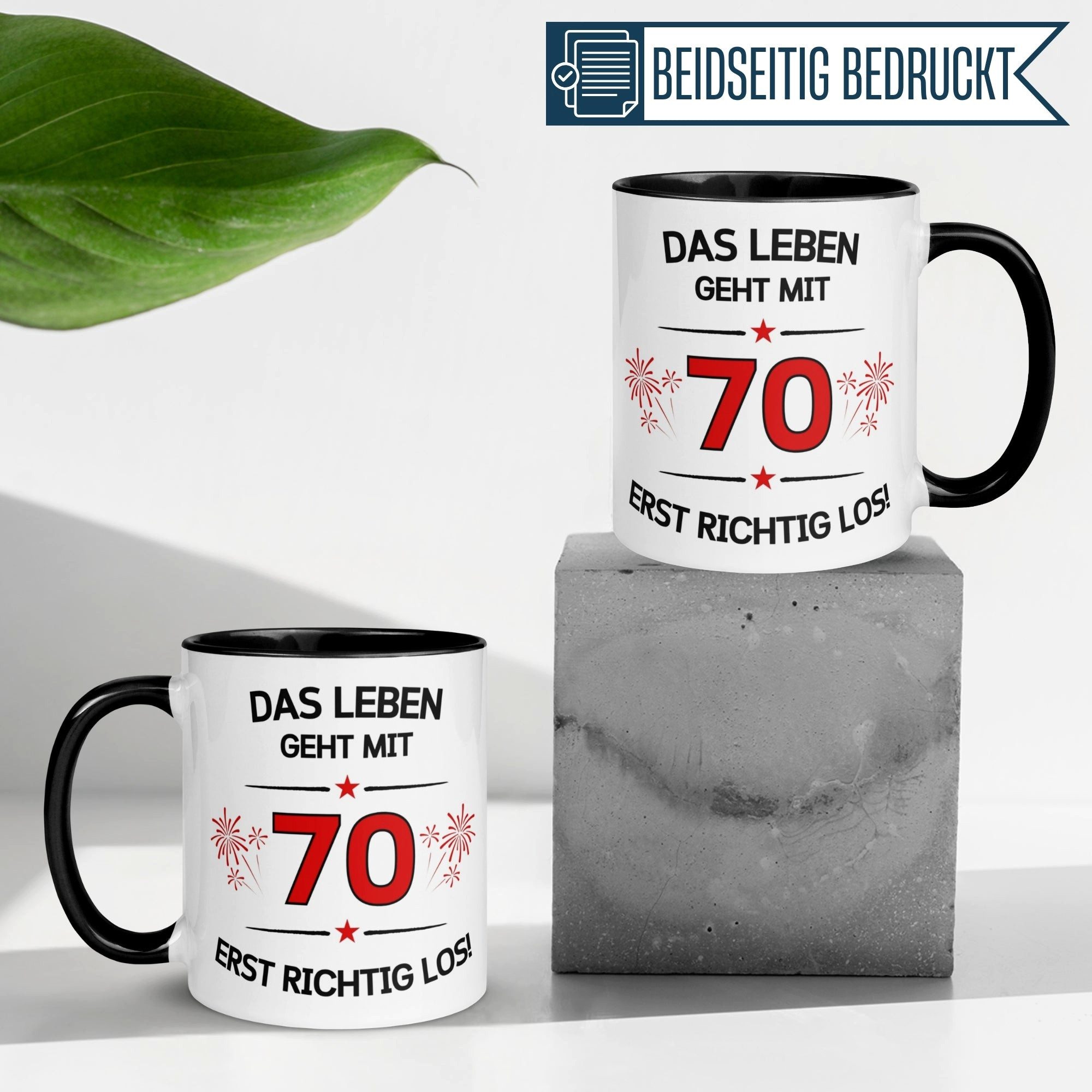 Momentals Tasse Geburtstag Geschenk Mann Frau 70 – „Das Leben geht erst richtig los“, Gratis Versand · Links-&Rechtshänder · Spülmaschinenfest
