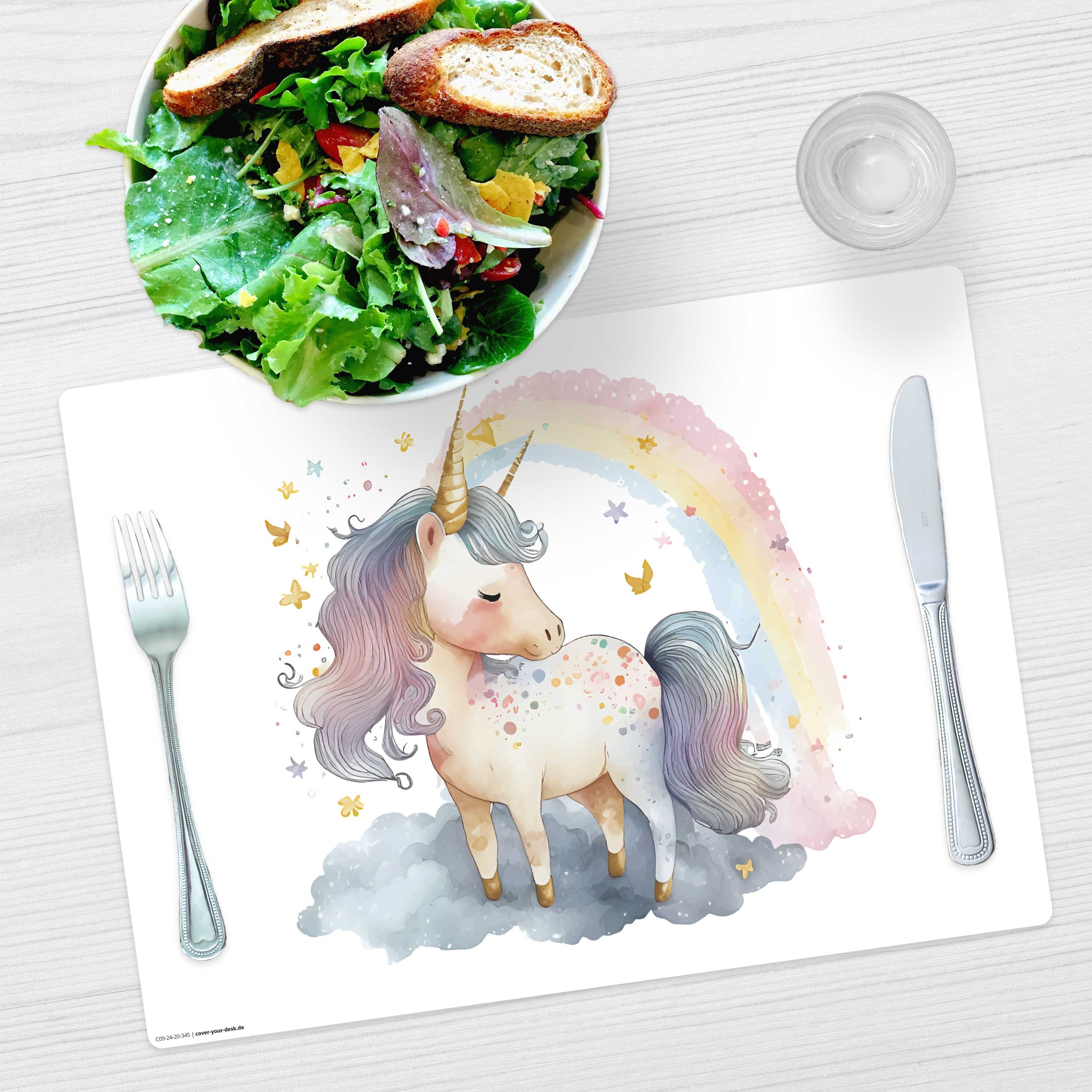 Tischsetmacher Platzset abwaschbar - für Kinder - Regenbogen Einhorn Aquarell, (aus erstklassigem Vinyl (Kunststoff - BPA - frei), 1-St., 44 x 32 cm - rutschfes – Bild 4 von 5