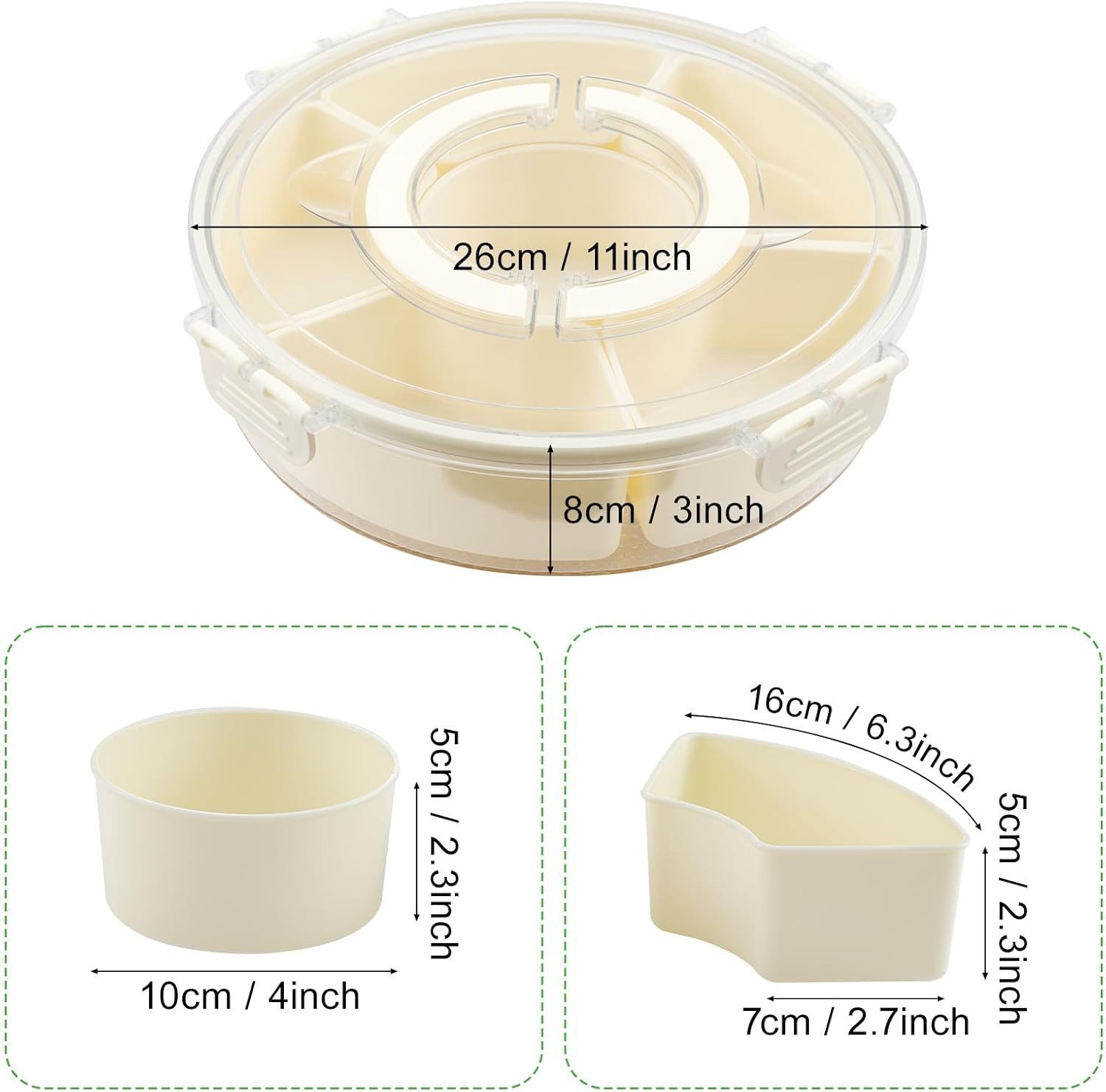 Youyijia Snackschale Snackschale mit Deckel, 6 Fächer (Nicht spülmaschinengeeignet), Plastik