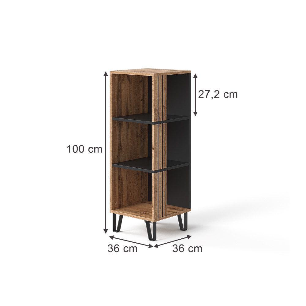 Vicco Bücherregal Amber, Eiche Wotan, 36 x 100 cm mit 3 Fächern günstig online kaufen