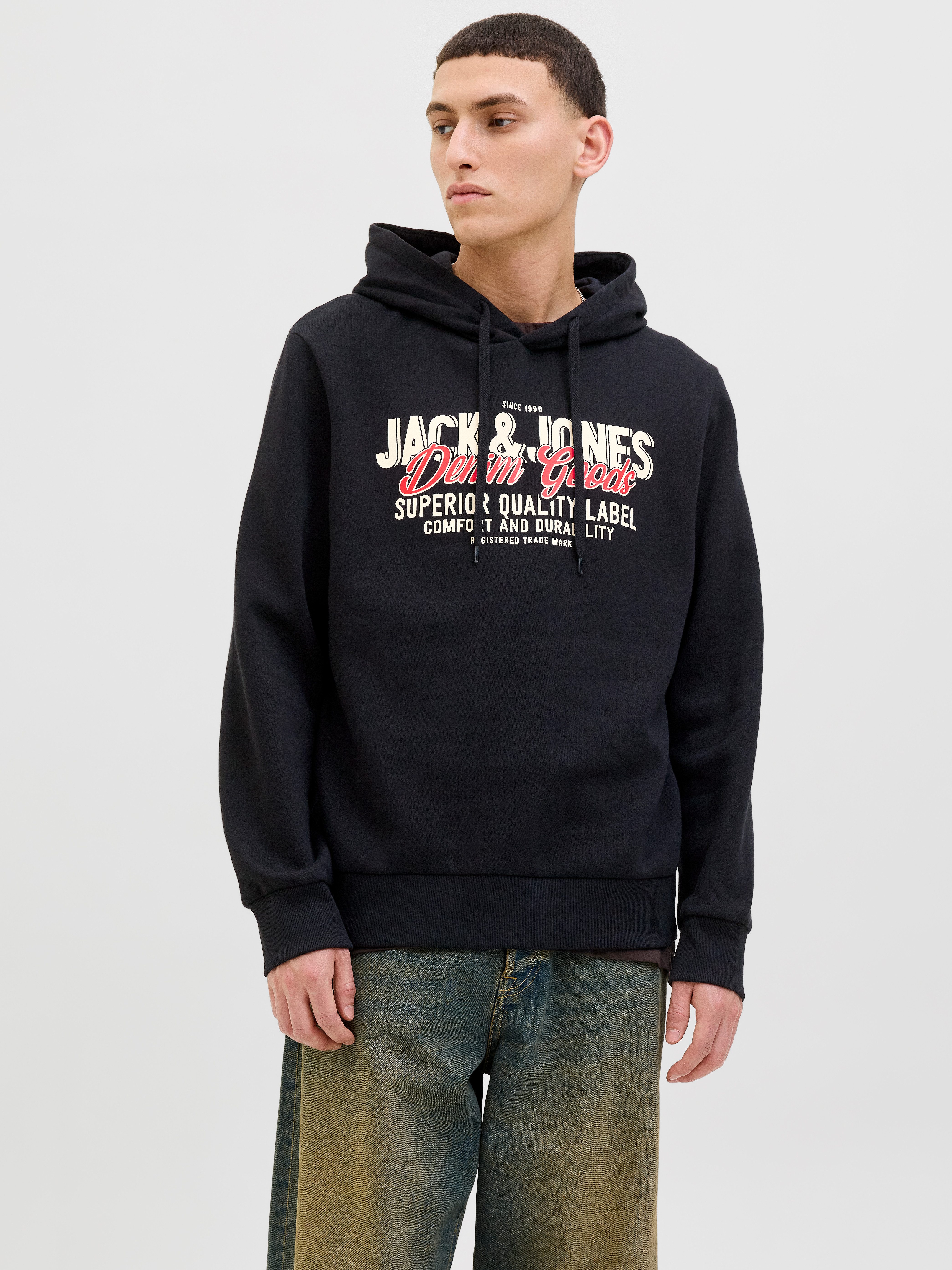 Hoodie Jack And Jones Schwarzer Pullover Logo Kapuzenpullover