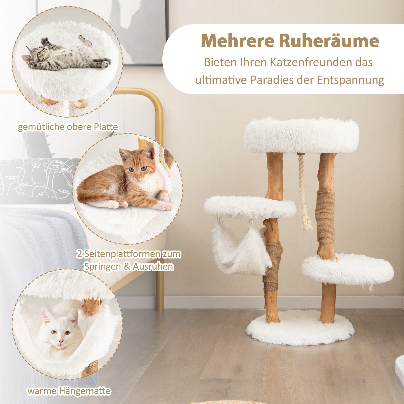 COSTWAY Kratzbaum Katzenbaum, aus Massivholz, mit Sisalseil