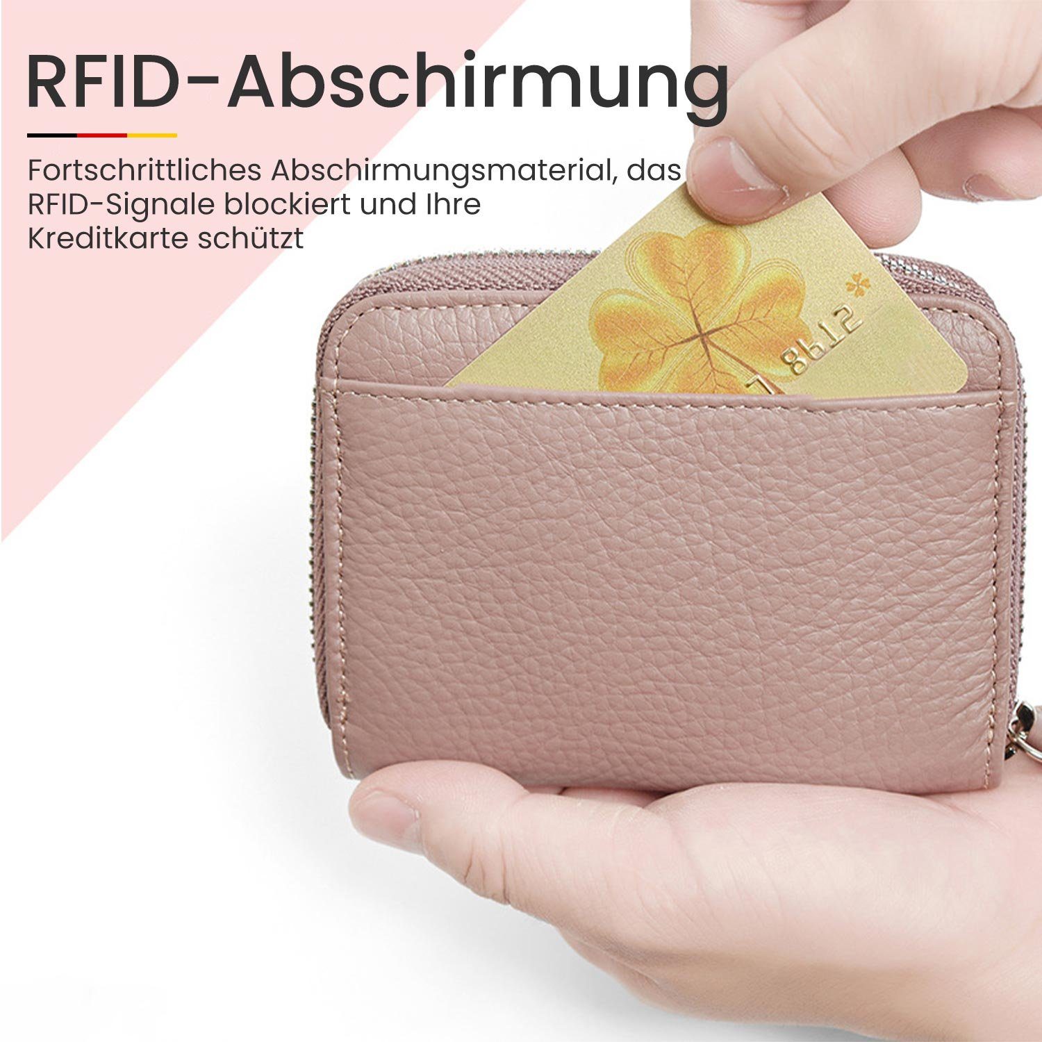 mehreren Blau Kartenfächern Männliche Reißverschlüssen und Geldbörse Geldbörse Rindsleder und Mit mit RFID weibliche MAGICSHE Schutz, Schatz