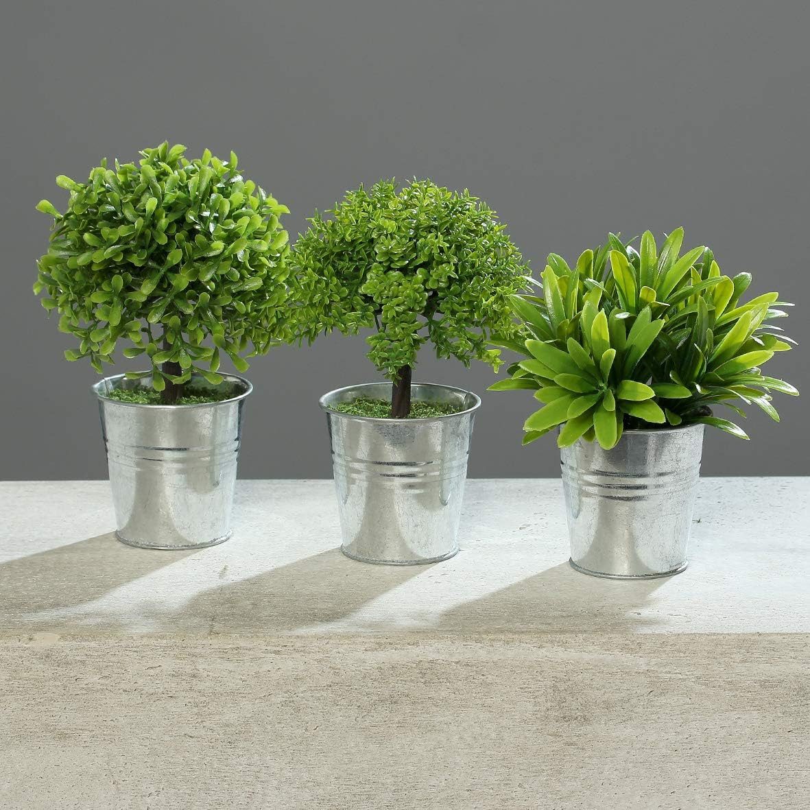 Künstliche Zimmerpflanze 3er Kunstpflanzen-Set im Zinktopf, Höhe ca. 15-17cm Grasarrangement, mucPlants