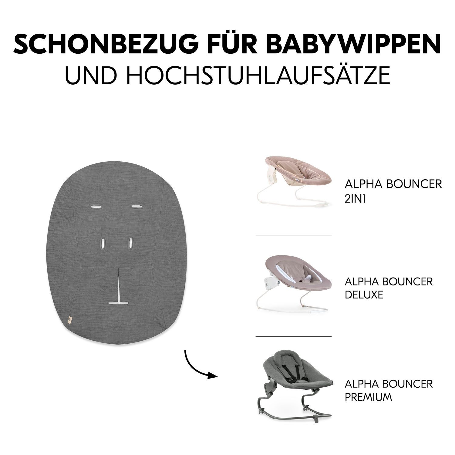 Hauck Baby Bouncer Cover Muslin Dark Grey, Protective Cover for Baby Bouncers and High Chair Attachments