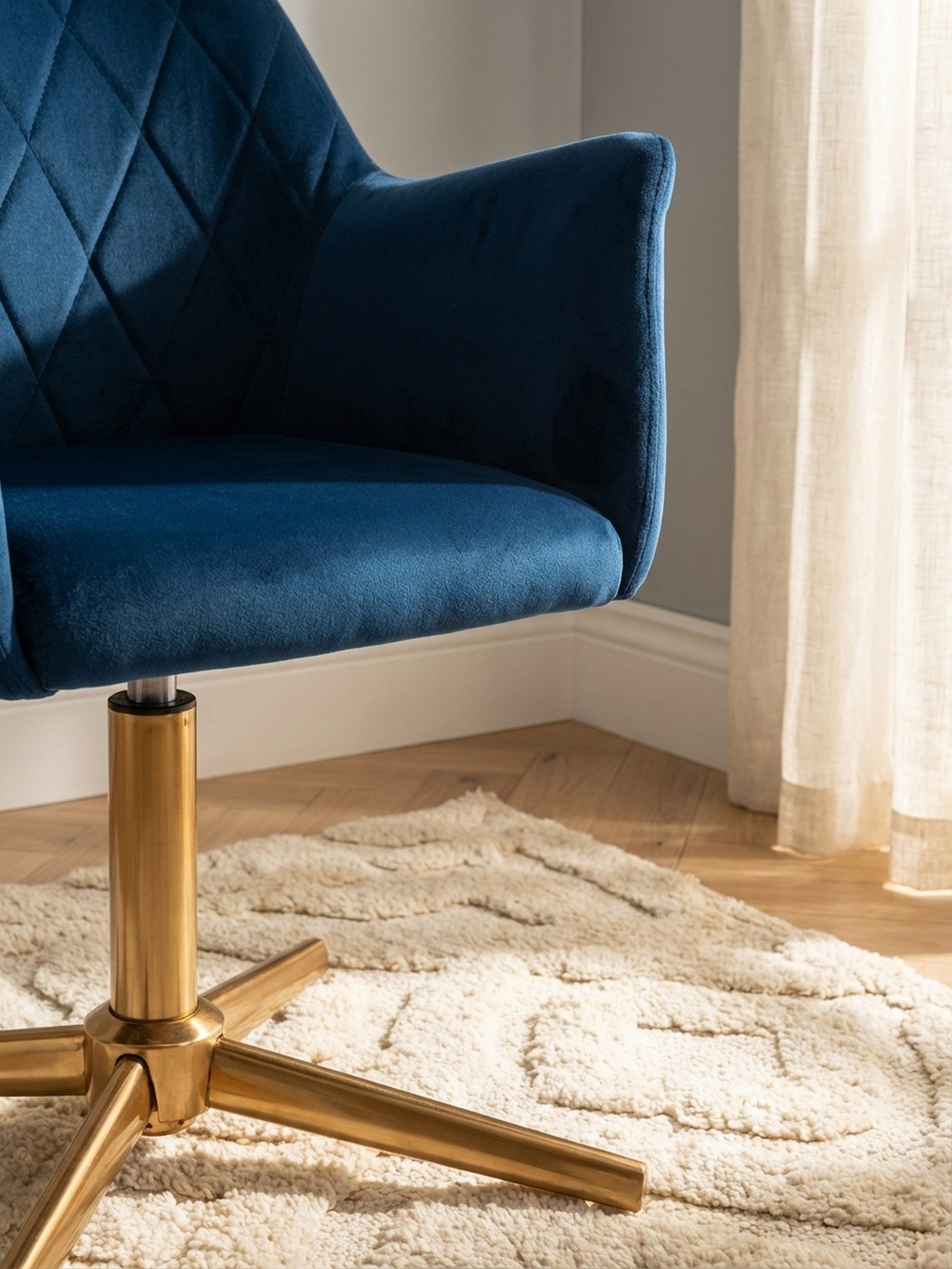 KADIMA DESIGN Loungesessel Schreibtischstuhl Dunkelblau Samt Design Drehstuhl mit Lehne, (Schreibtisch Home-Office Drehbar), Schalenstuhl 120 kg Höhenverstellbar, Arbeitsstuhl ohne Rollen, Stuhl