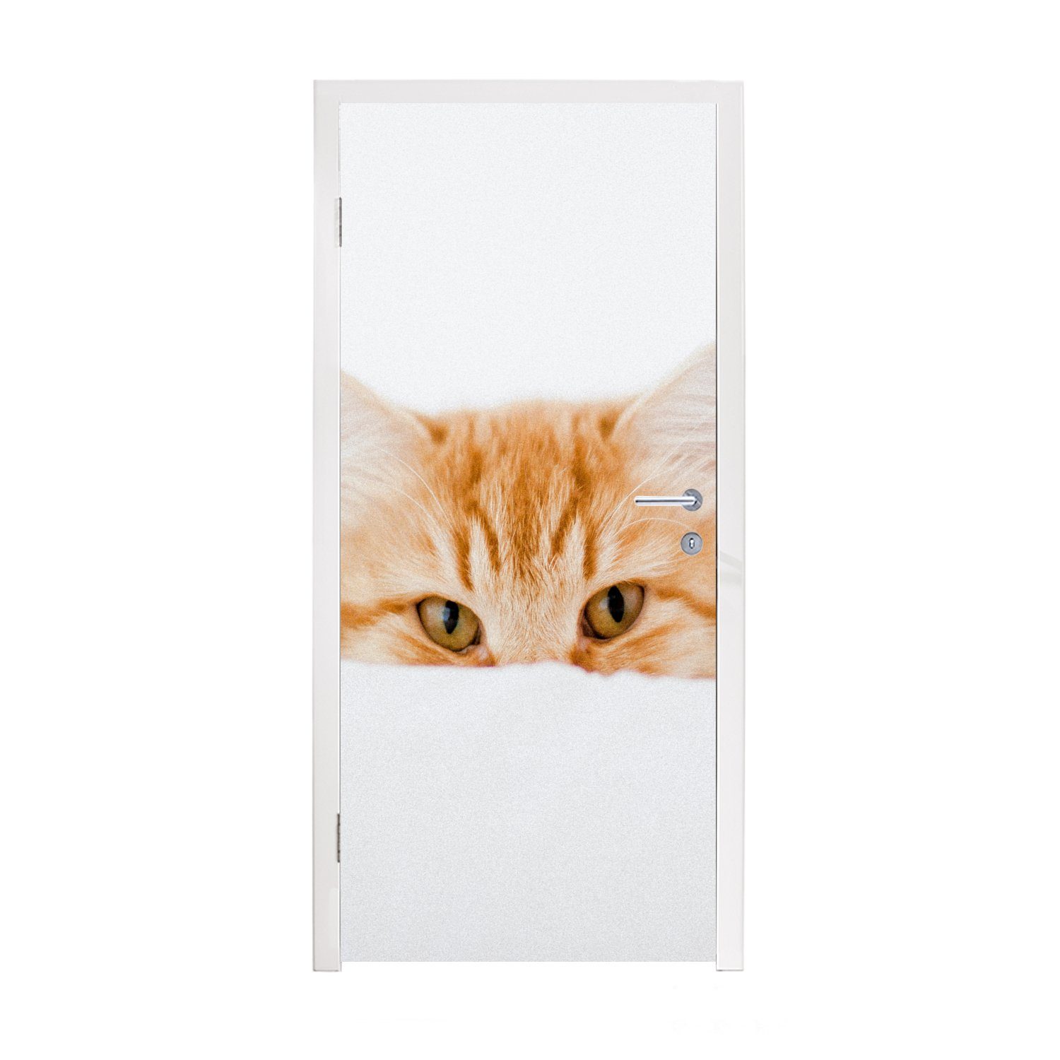 MuchoWow Türtapete Katze - Rot - Weiß - Mädchen - Jungen - Kind, Matt, bedruckt, (1 St), Fototapete für Tür, Türaufkleber, 75x205 cm