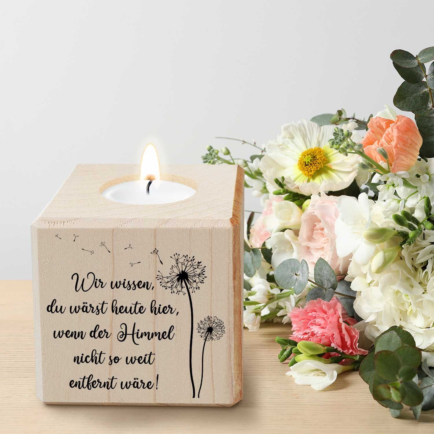 GRAVURZEILE Teelichthalter mit Gravur aus Holz - Grabschmuck - Trauergesche günstig online kaufen