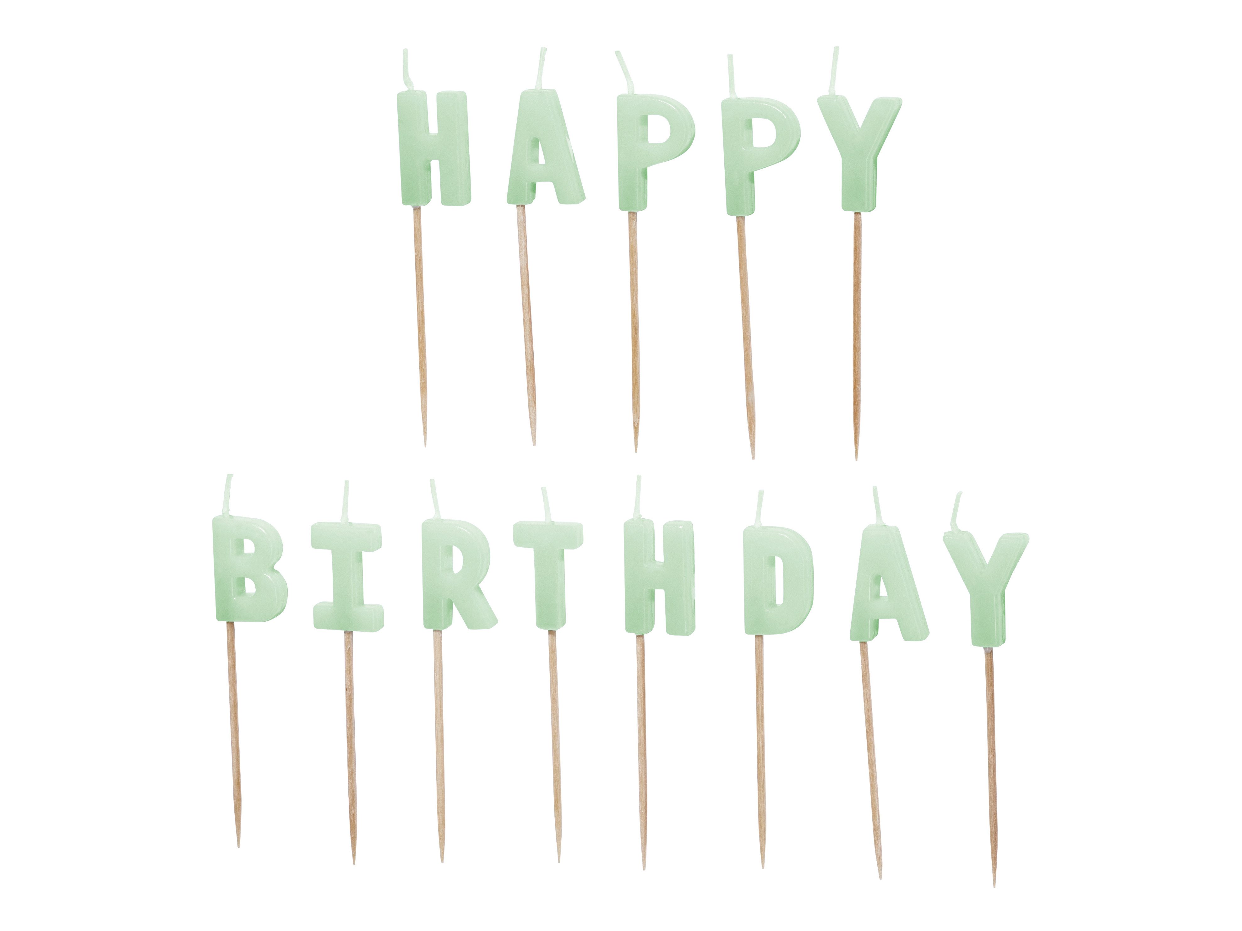 partydeco Geburtstagskerze Geburtstagskerzen 'Happy Birthday' 2,5 cm, Hellgr
