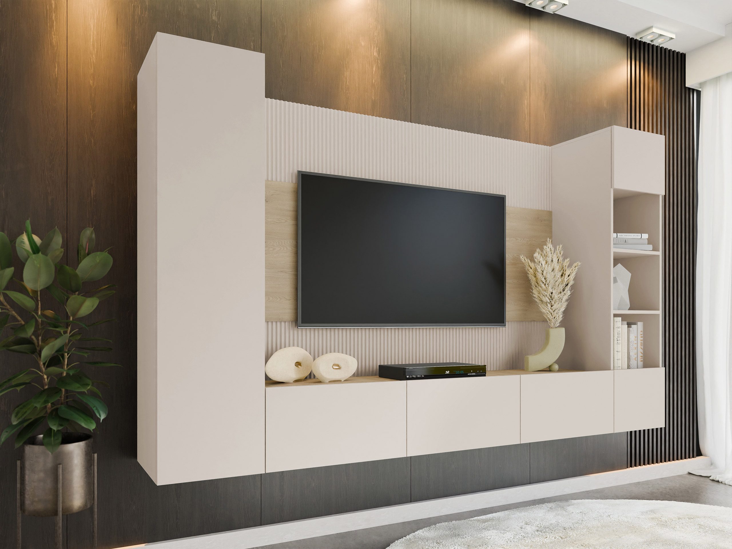 MIRJAN24 Wohnwand Deromi IV, (4er-Set, TV-Lowboard, 2x Hängeregal), Grifflo günstig online kaufen