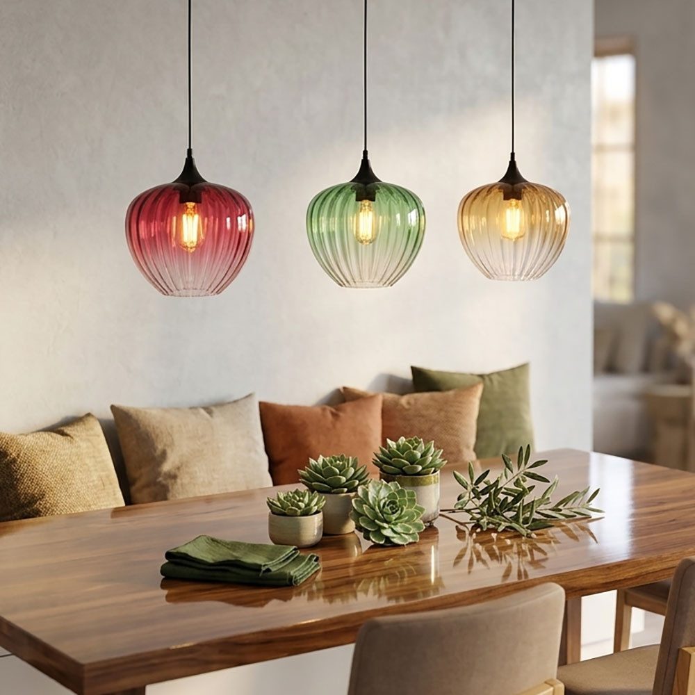 GLOBO LIGHTING LED Pendelleuchte, Leuchtmittel inklusive, Warmweiß, LED Pendelleuchte Metall Glas Bunt 3-flammig Höhenverstellbar H 150 cm