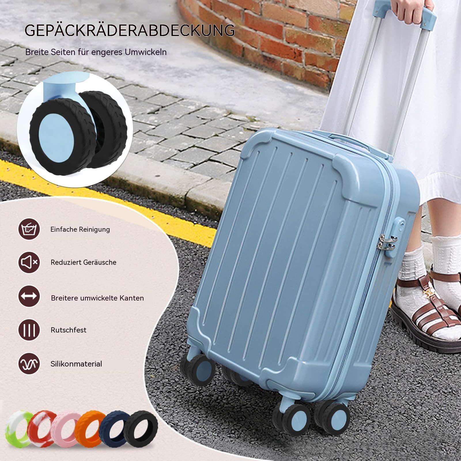 Zaewry Gummiband 8 PCS Upgrade Silikon Gepäckradabdeckungen, Luggage Wheel Covers, kofferschutzhülle für 5-6.3cm Spinnerrad – Bild 3 von 5