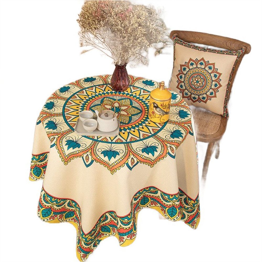 Refttenw Tischdecke Boho Quadratisch Dekorieren Farbige Tischdecke 110/140cm (1-tlg), bedruckt