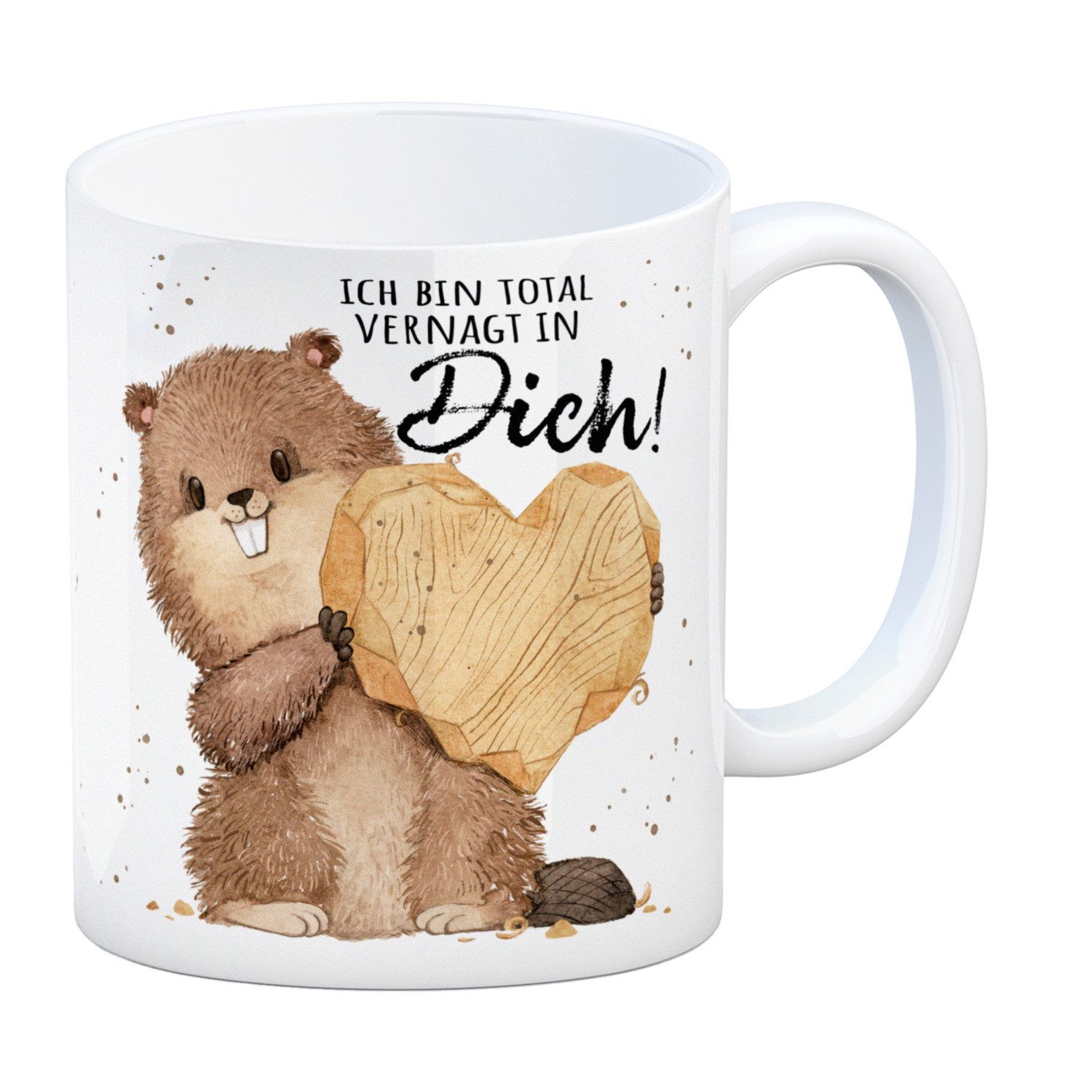 Tasse Biber Kaffeebecher mit Spruch Ich bin total vernagt in dich