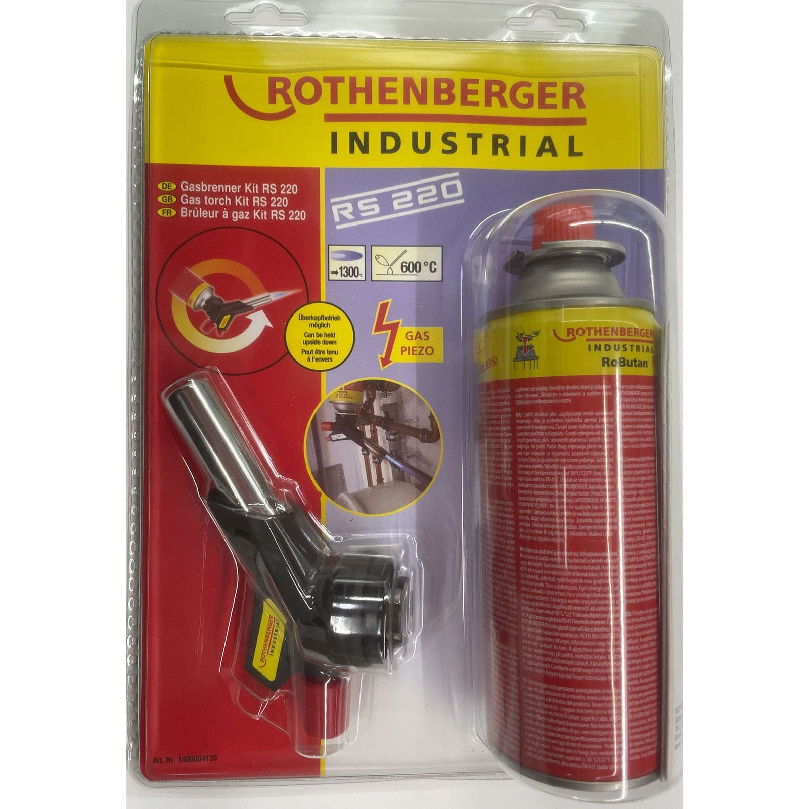 Rothenberger Industrial Gaskartusche ROTHENBERGER Industrial Gas Brenner RS 220 inkl. 1x RoButan Gaskartusc