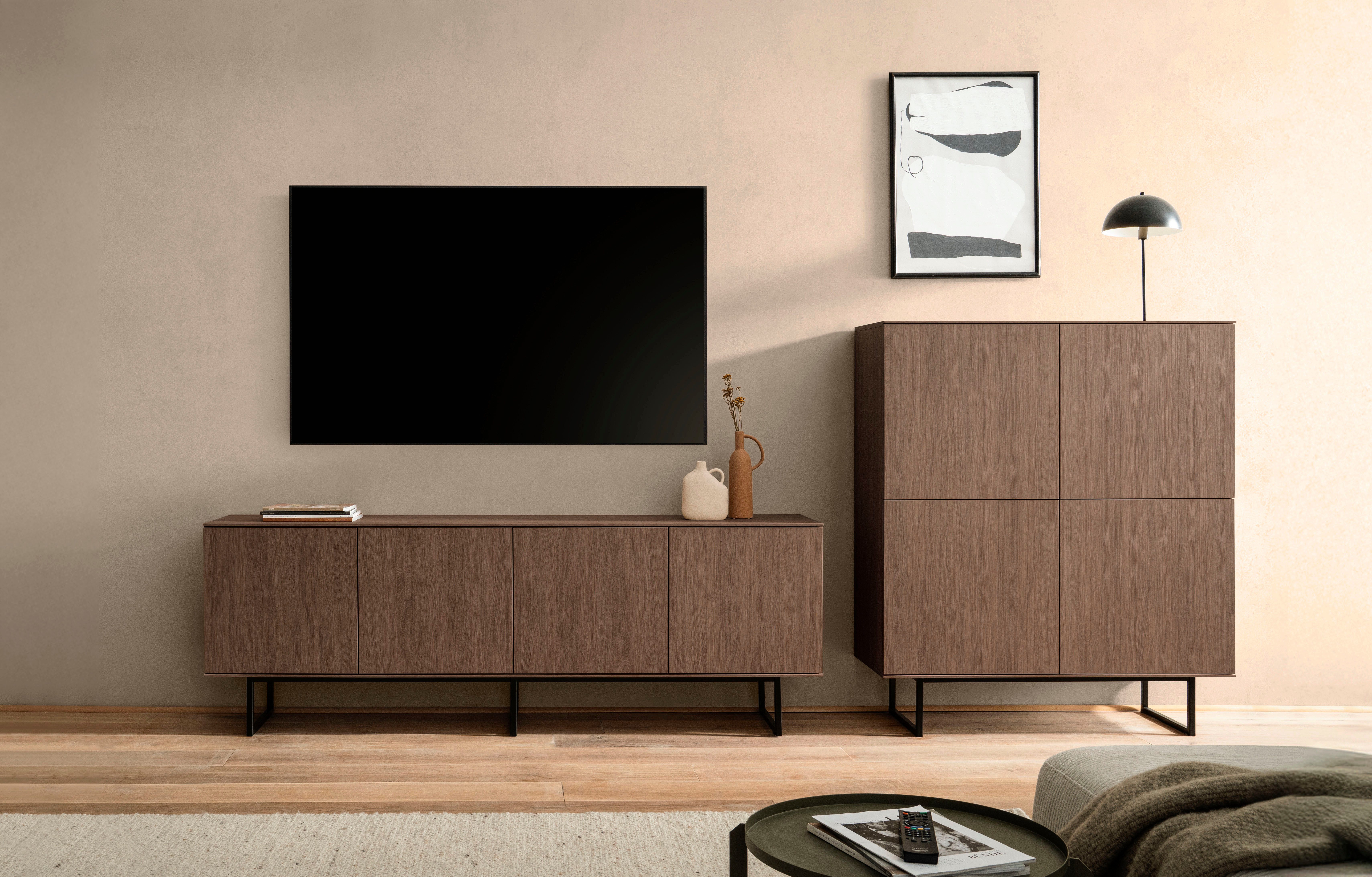 Home affaire Wohnzimmer-Set Lund, moderne Anbauwand, Wohnzimmer-Set in Stone Oak oder Nussbaum, (2-St), enthält Lowboard und Highboard
