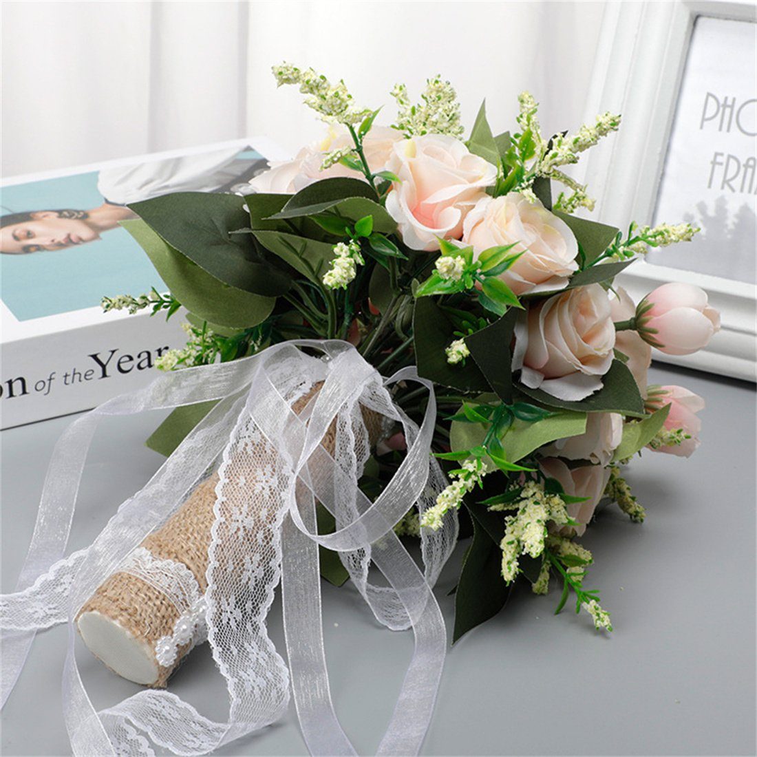 Kunstblumenstrauß Braut DÖRÖY Bouquet Blume Hochzeit Weiß Hand Requisiten, Simulation Simulation